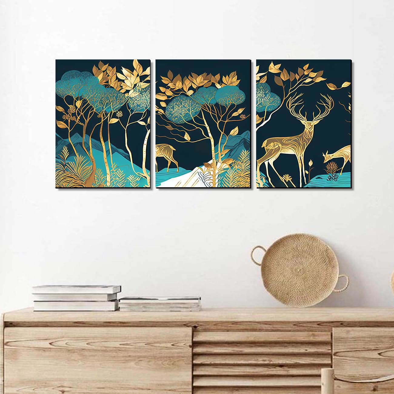 Kotart Green And Golden Deer Paintings Wall Art Mdf Panel Painting For Wall Decoration - Wall Paintings For Living Room, Bedroom