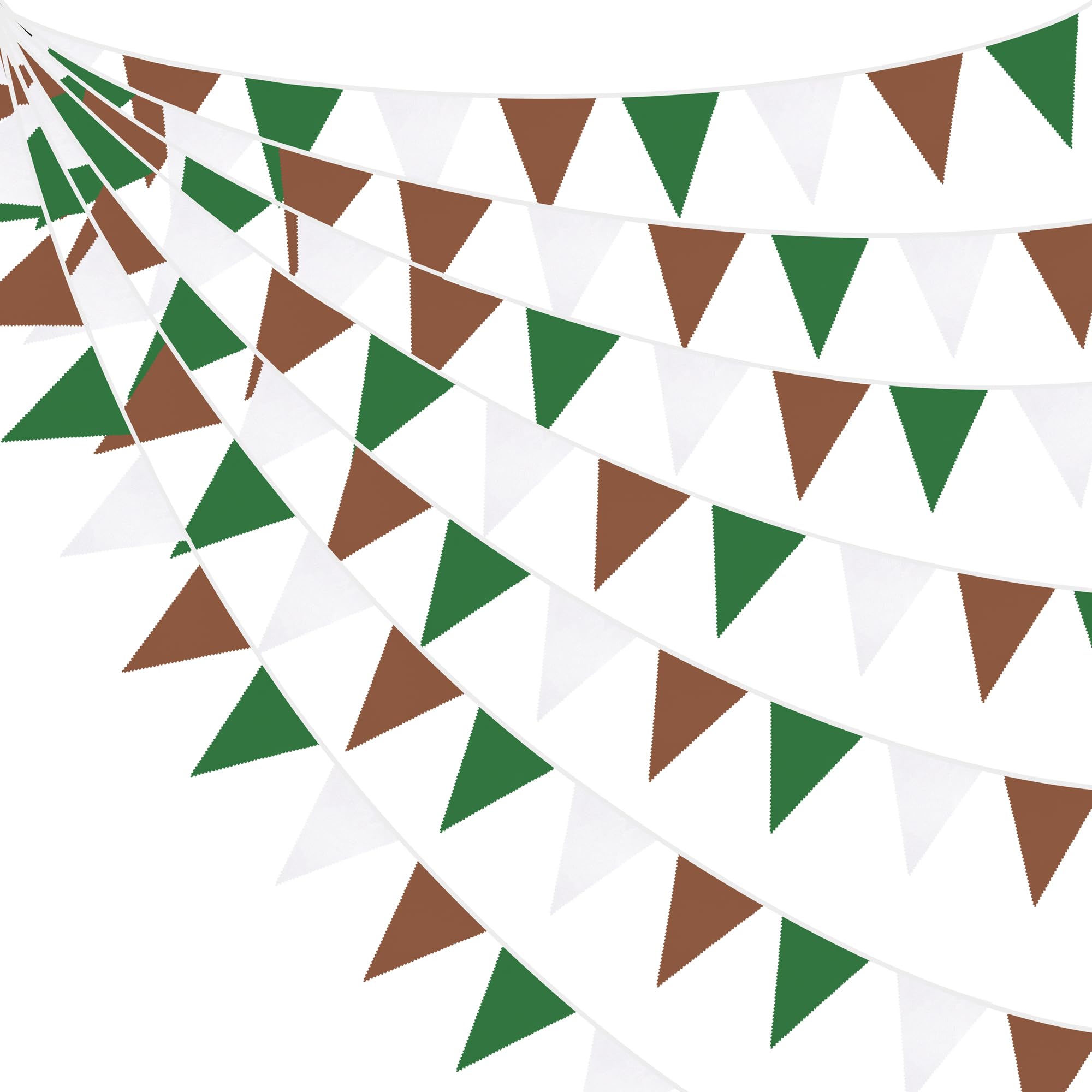 32Ft Green Brown White Party Decorations Brown Green Pennant Banner Fabric Triangle Flag Bunting Garland Streamers For Football