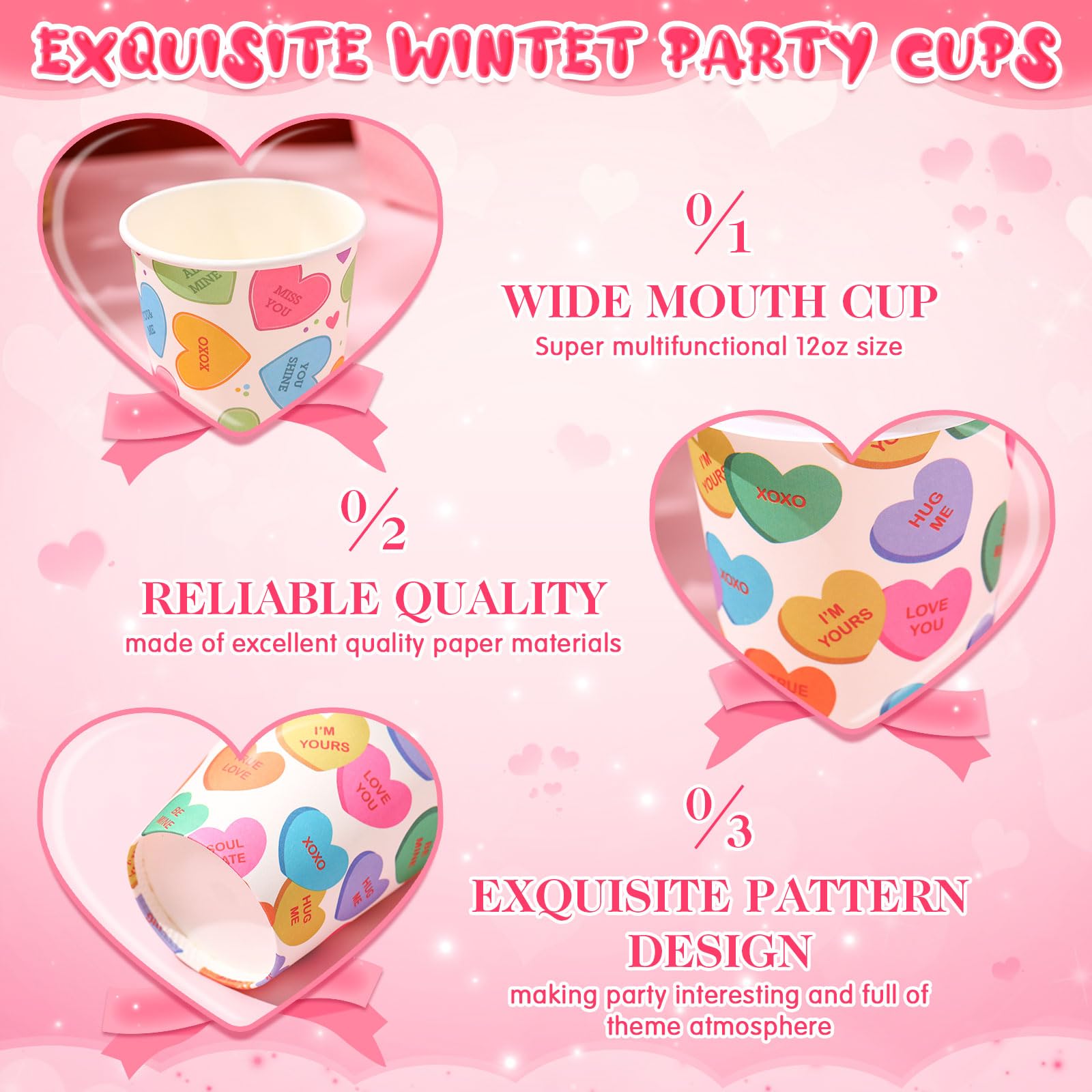Jingmore 80 Set 12 Oz Valentine'S Day Disposable Coffee Cups With Lids Bulk Love Conversation Heart Paper Cup For Valentines Hot