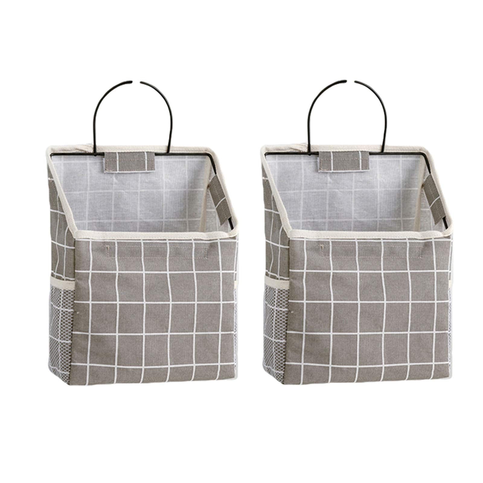 Qingsm 2 Pcs Wall-Hanging Storage Bags,Desktop Organizer Basket Cotton Linen Hanging Storage Basket For Kitchen,Bderoom,Living R