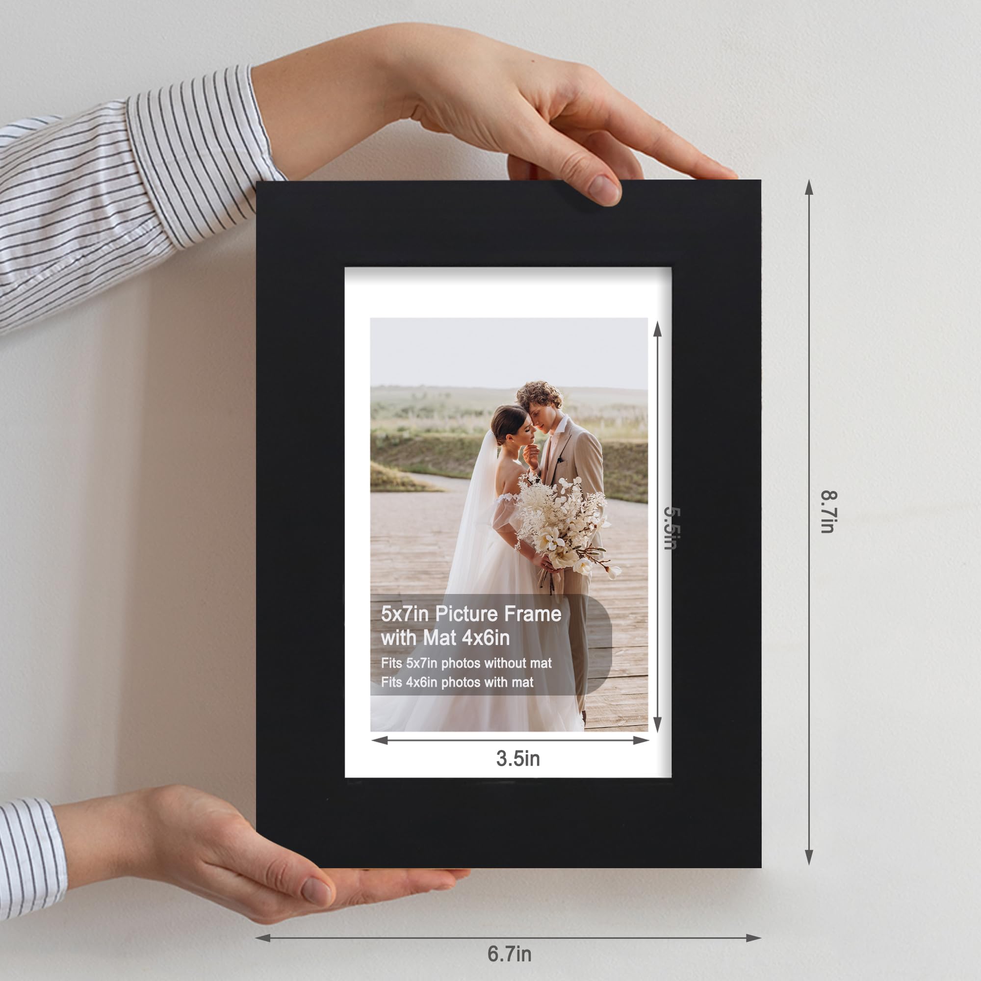 Hongkee 5x7 Picture Frame Set of 4, Made of Real Glass and Black Wooden Frame, 5 by 7 Photo for Wall or Tabletop - Display Pictu