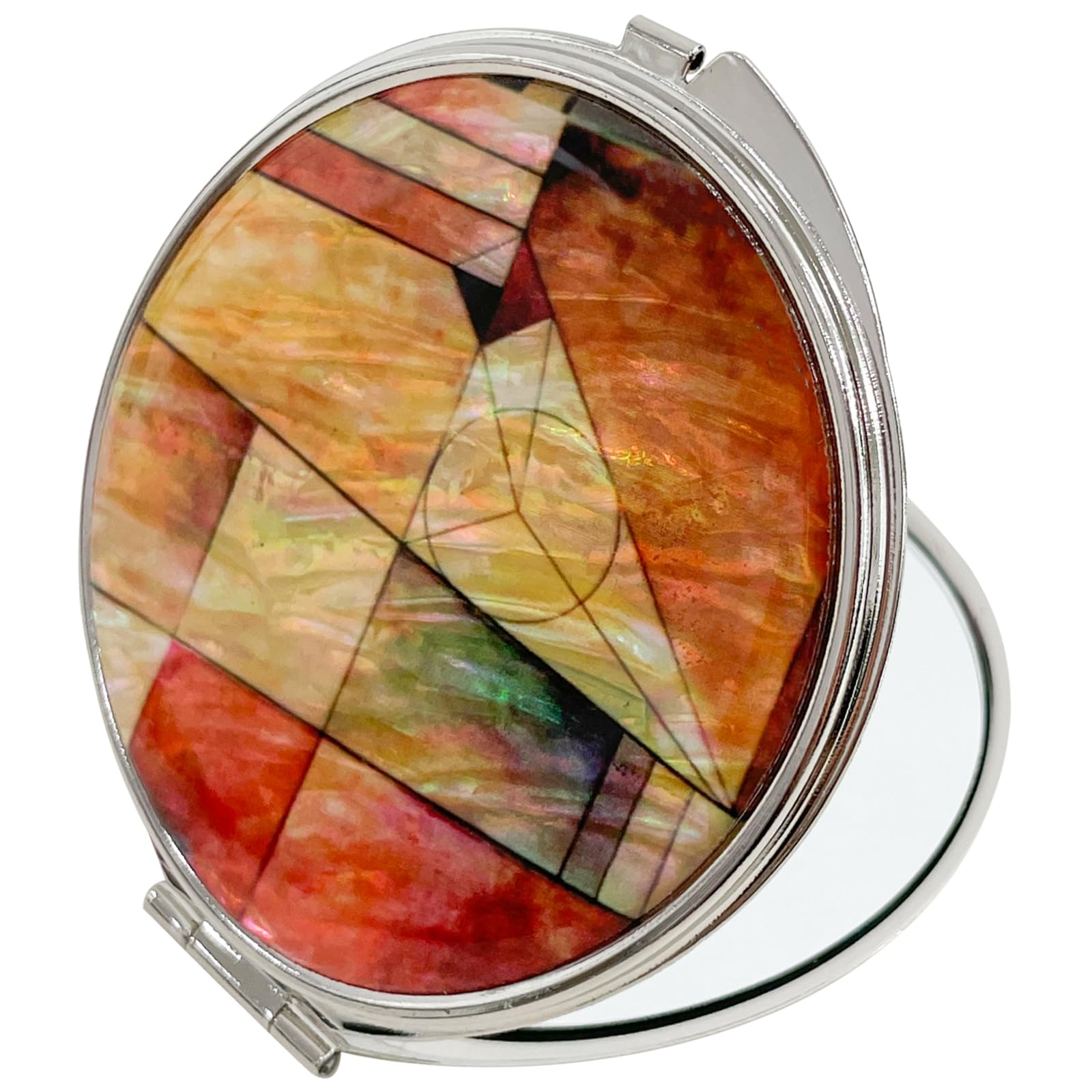 Nacreh Portable Makeup Compact Double Magnifying Mirror Cosmestic Foldable Pocket Style Unique Mother Of Pearl Design (Patchwork