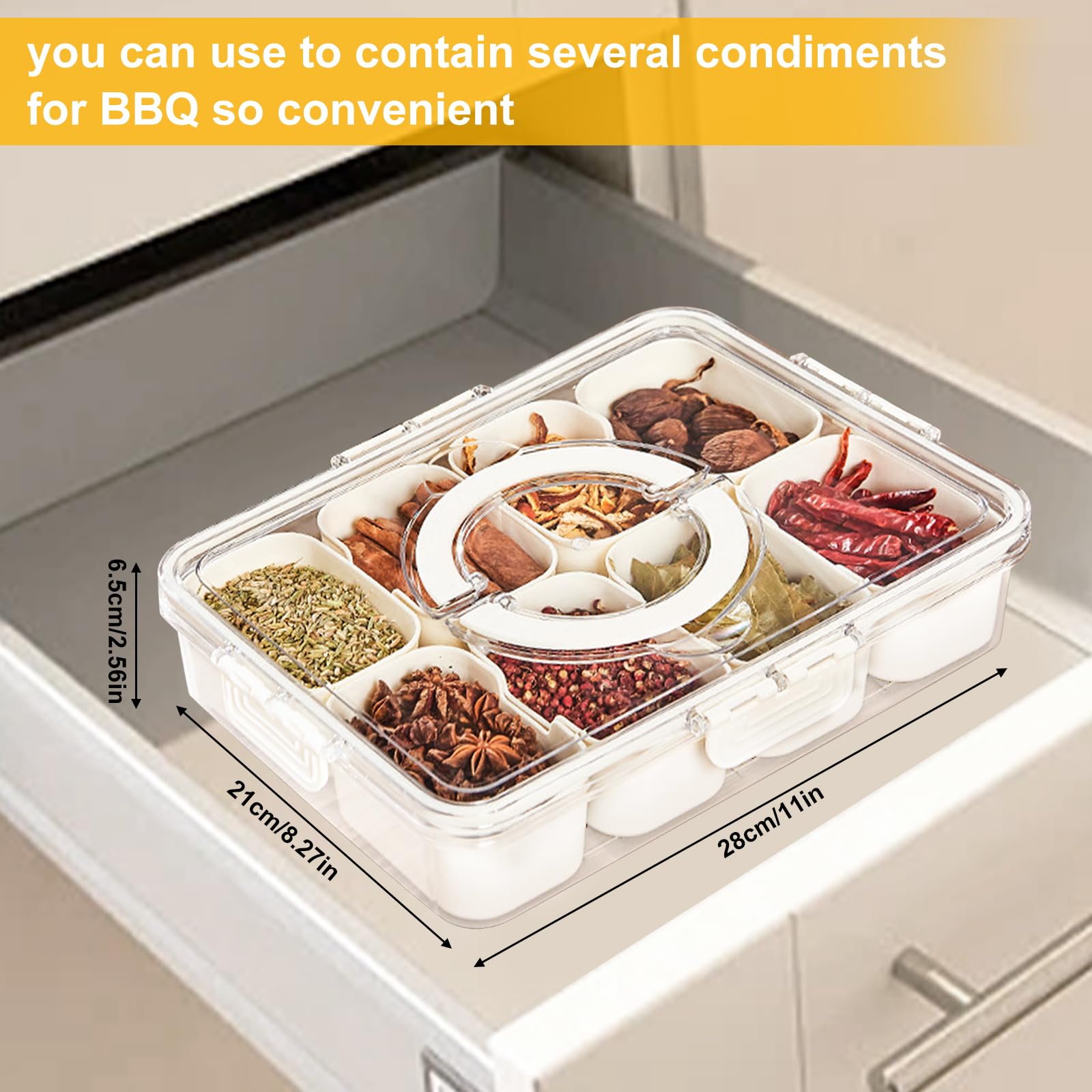 Divided Serving Tray With Lid And Handle, Snackle Box Charcuterie Platter, Clear Storage Organizer For Candy, Veggie, Fruits, Nu