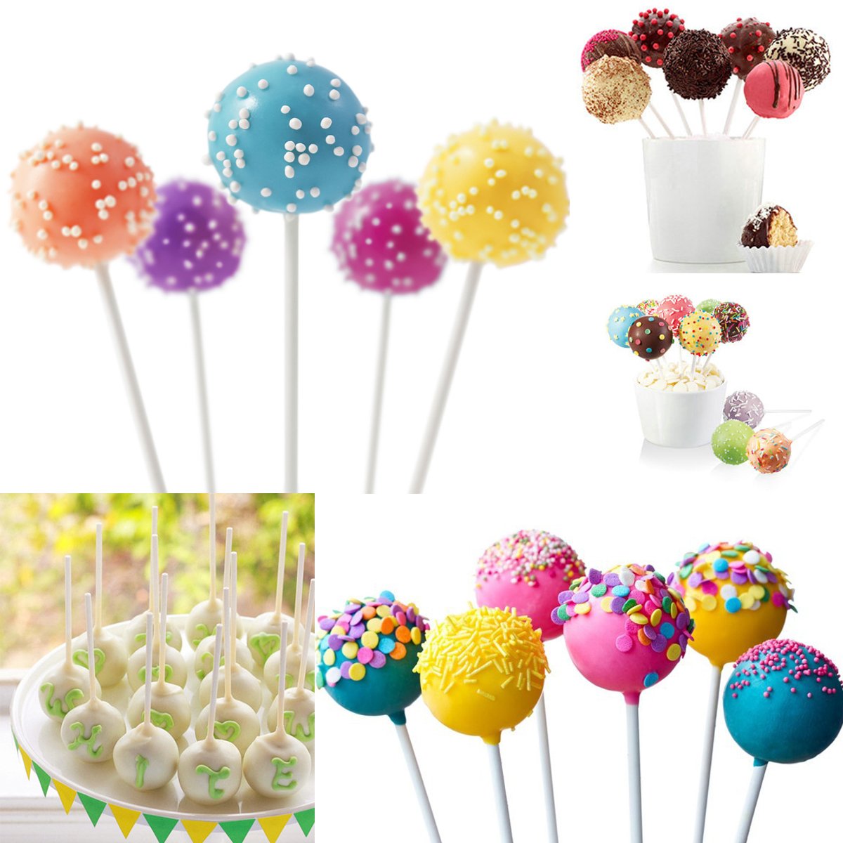 Augshy 300Pcs 6 Inches Cake Pop Sticks And Wrappers Include 100Pcs Cake Pop Sticks 100Pcs Cake Pop Bags And 100Pcs Twist Ties
