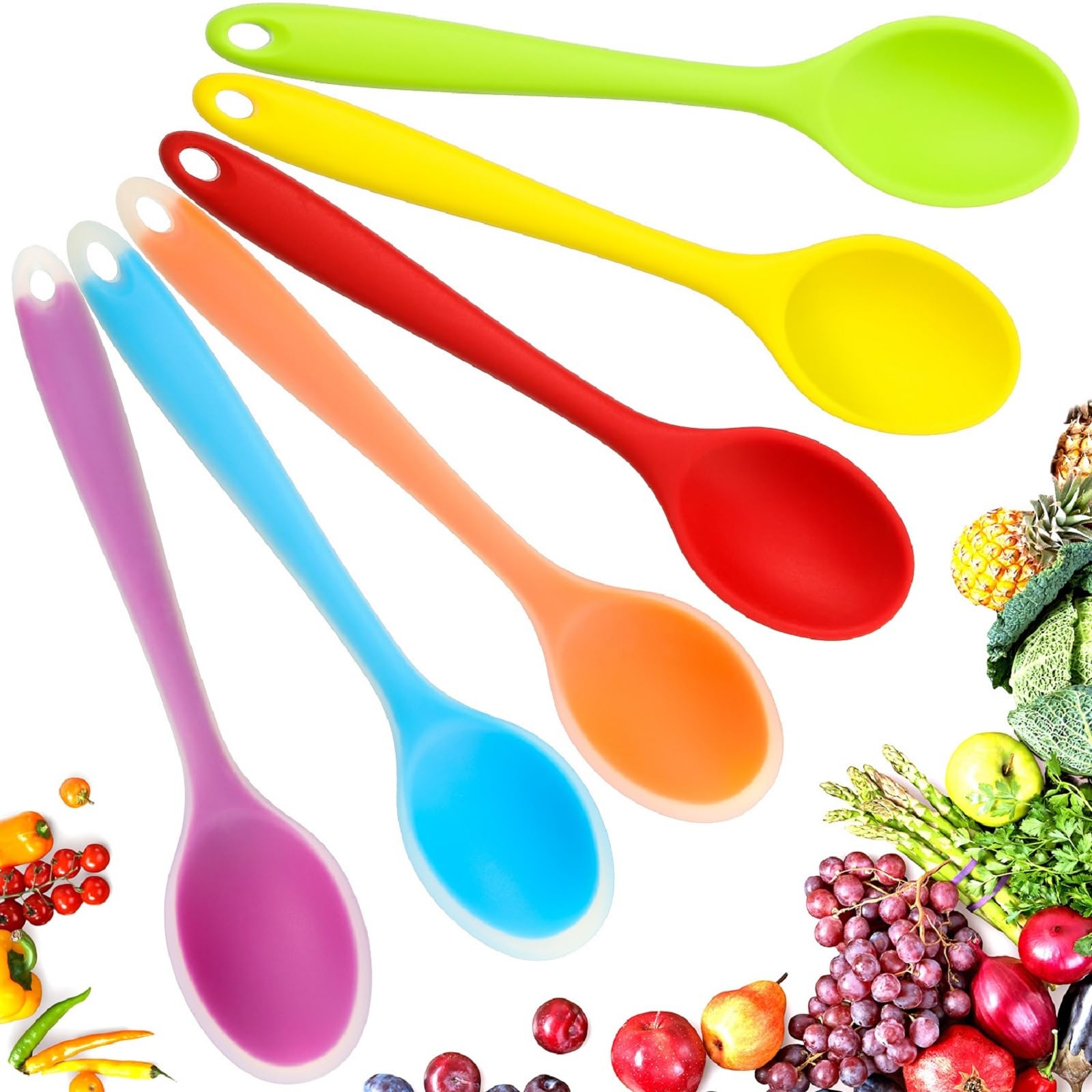 Boao 6 Pieces Small Multicolored Silicone Mixing Spoons Heat Resistant Nonstick Spoon Silicone Serving Spoon For Kitchen Cooking