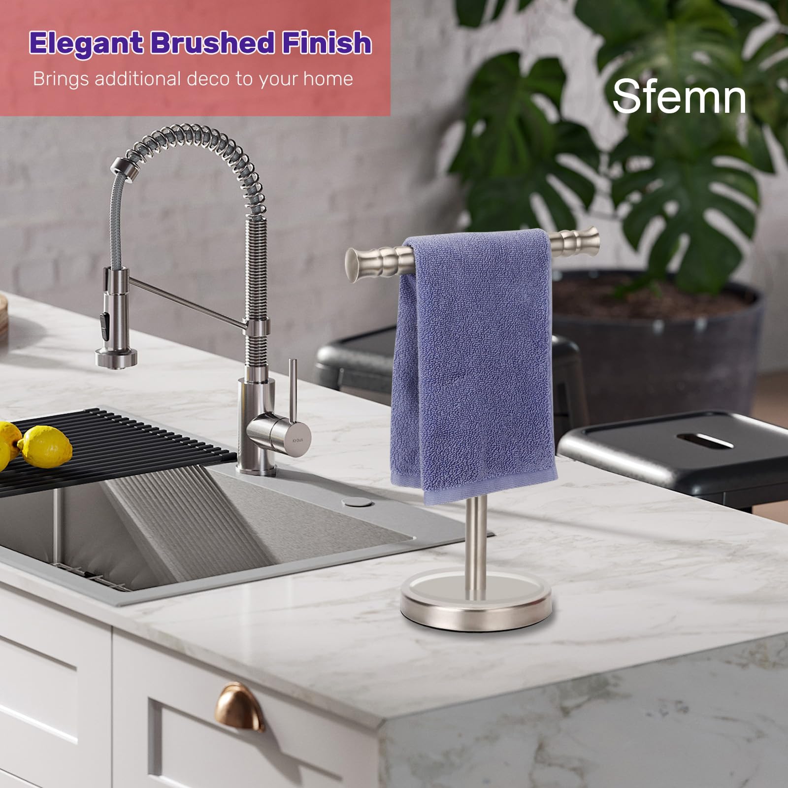 Sfemn Hand Towel Holder Stand For Bathroom Vanity Countertop Sus304 Stainless Steel T-Shape Free Standing Towel Rack Stand Towel