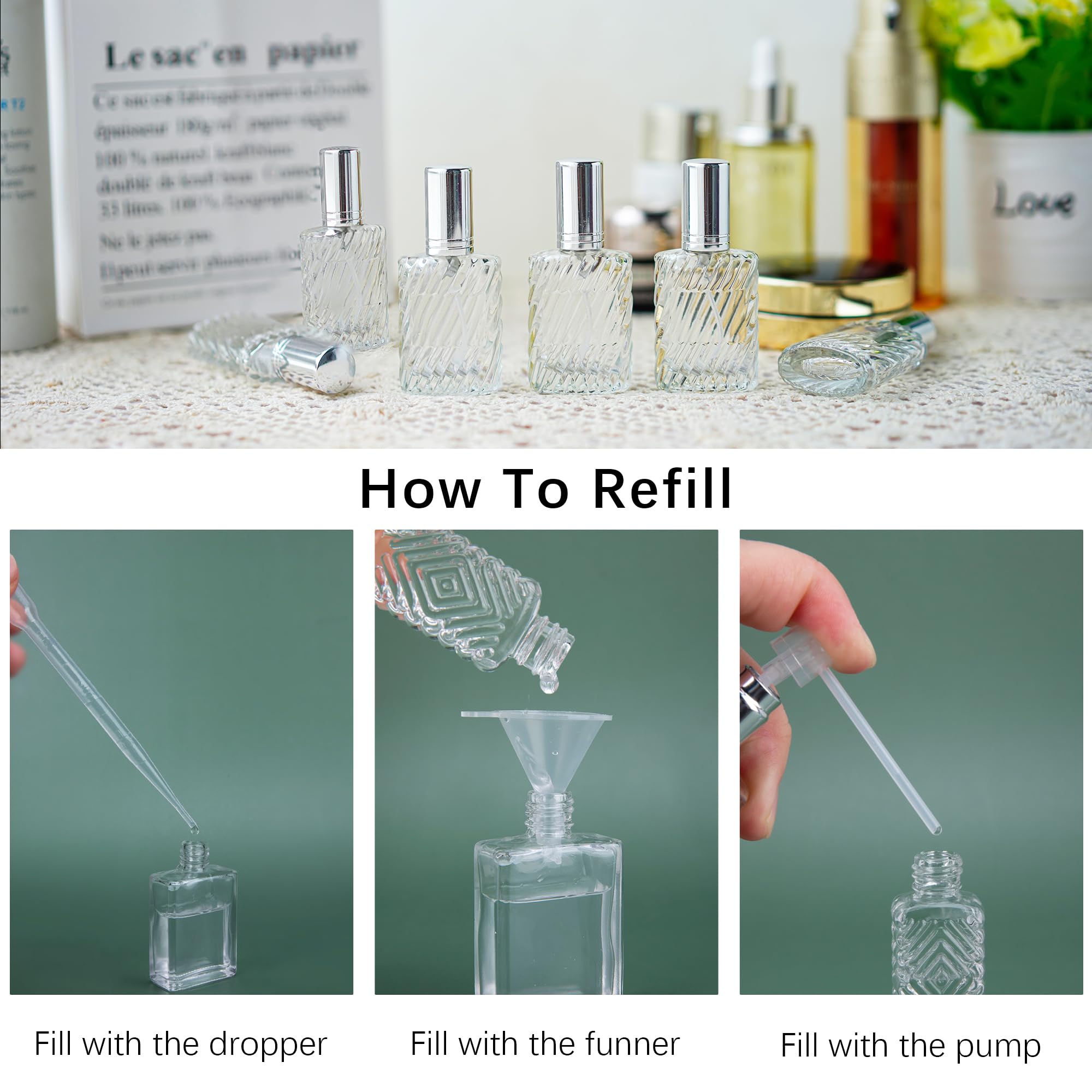 Yu Feng 12Pcs Glass Perfume Atomizer Spray Bottles Empty Refillable With Funnels Pipettes Dispensers For Essential Oil
