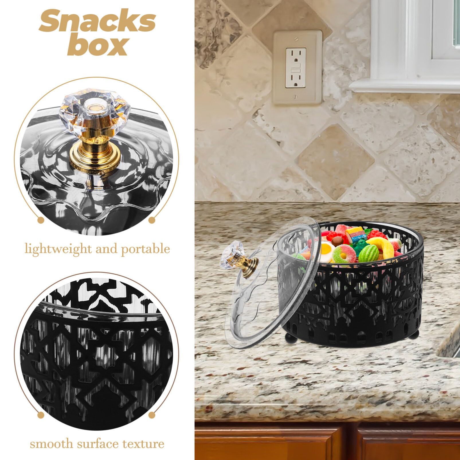Zerodeko Ramadan Tray With Lid Eid Candy Dish Islam Muslim Cookie Box Black Dried Fruit Serving Plate Snack Storage Tray Trinket