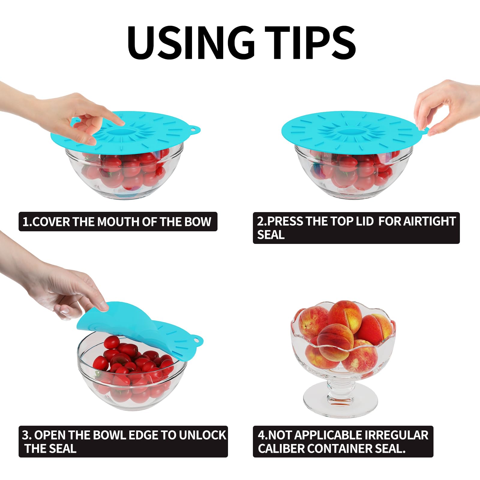 7 Pack Silicone Lids, Microwave Splatter Cover, 5 Sizes Reusable Heat Resistant Food Suction Lids Fits Cups, Bowls, Plates, Pots