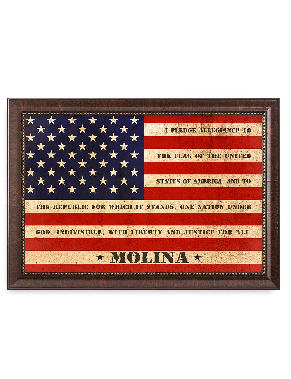 Ipic - American Flag Framed Art With Personalized Family Names & Oath. Ideal Gift For Military, Veterans & Independence Day. Sho