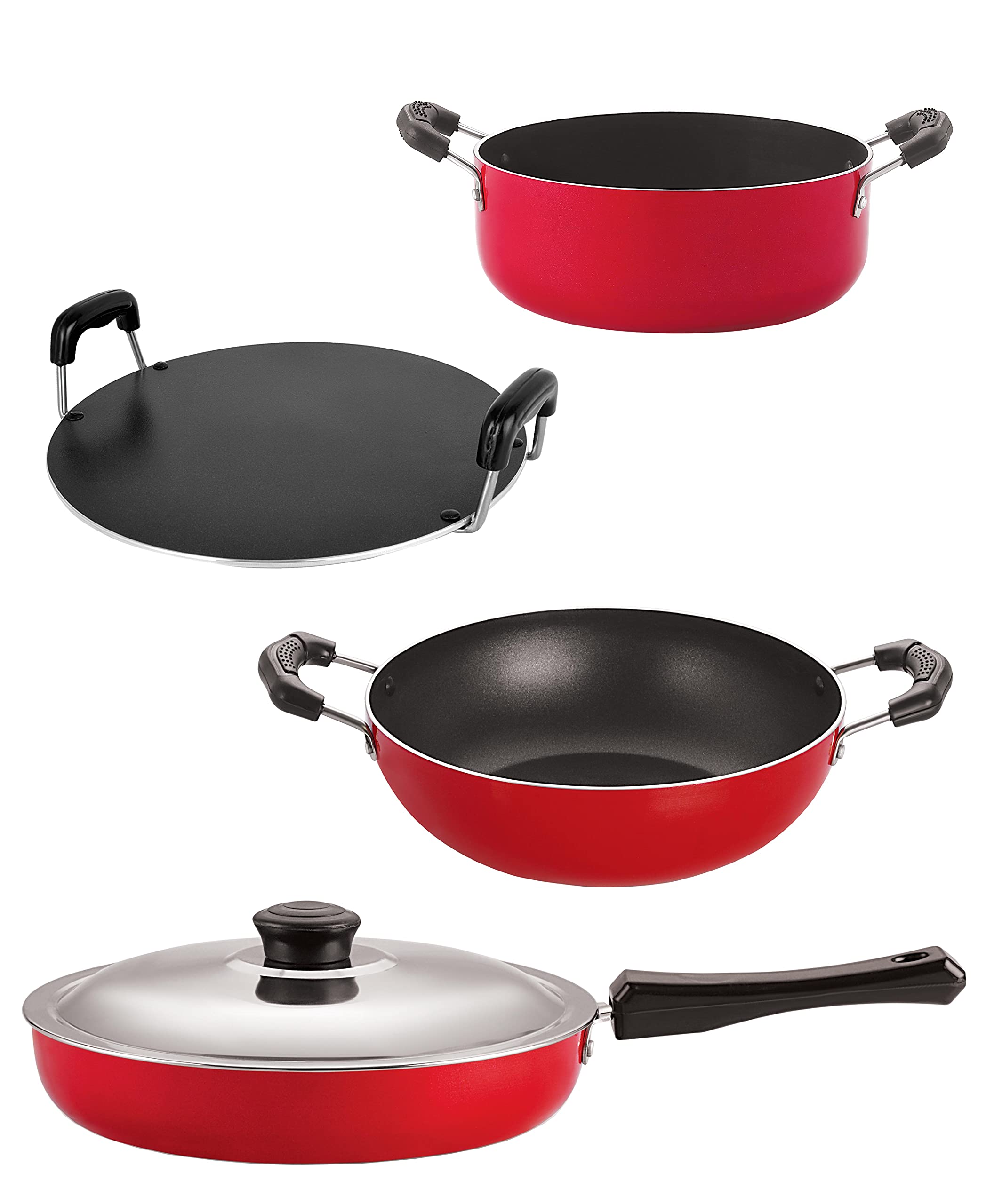 Nirlon NonStick Cookware Kitchen Aluminium Cooking Essential Combo Set Of 4 Pieces (Fp13_Kd11_Rt_Cs24)