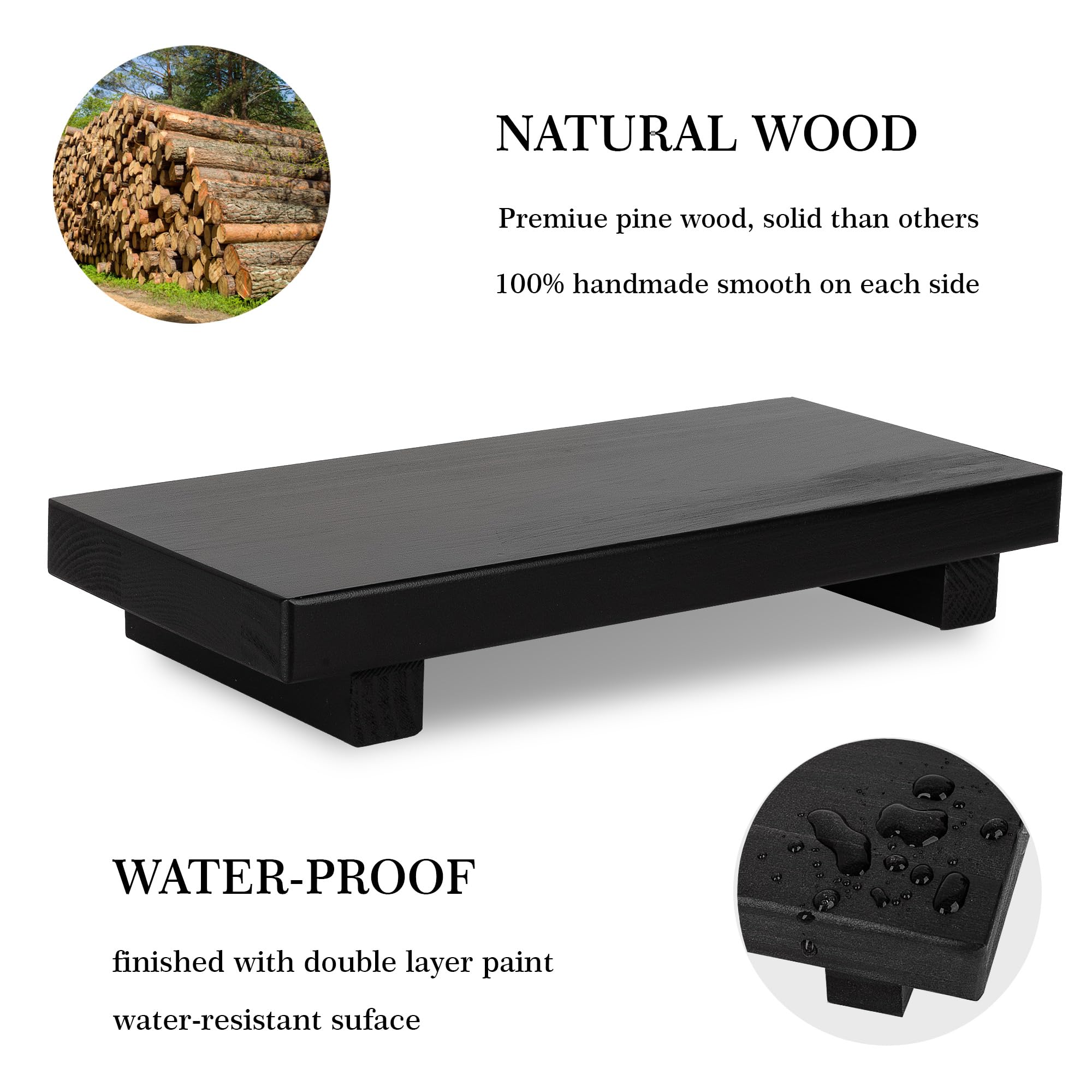 Bathroom Counter Organizer Wood Pedestal Stand Farmhouse Decorative Tray Soap Holder For Kitchen Decor, Large 10'' X 4.5'' - Bla