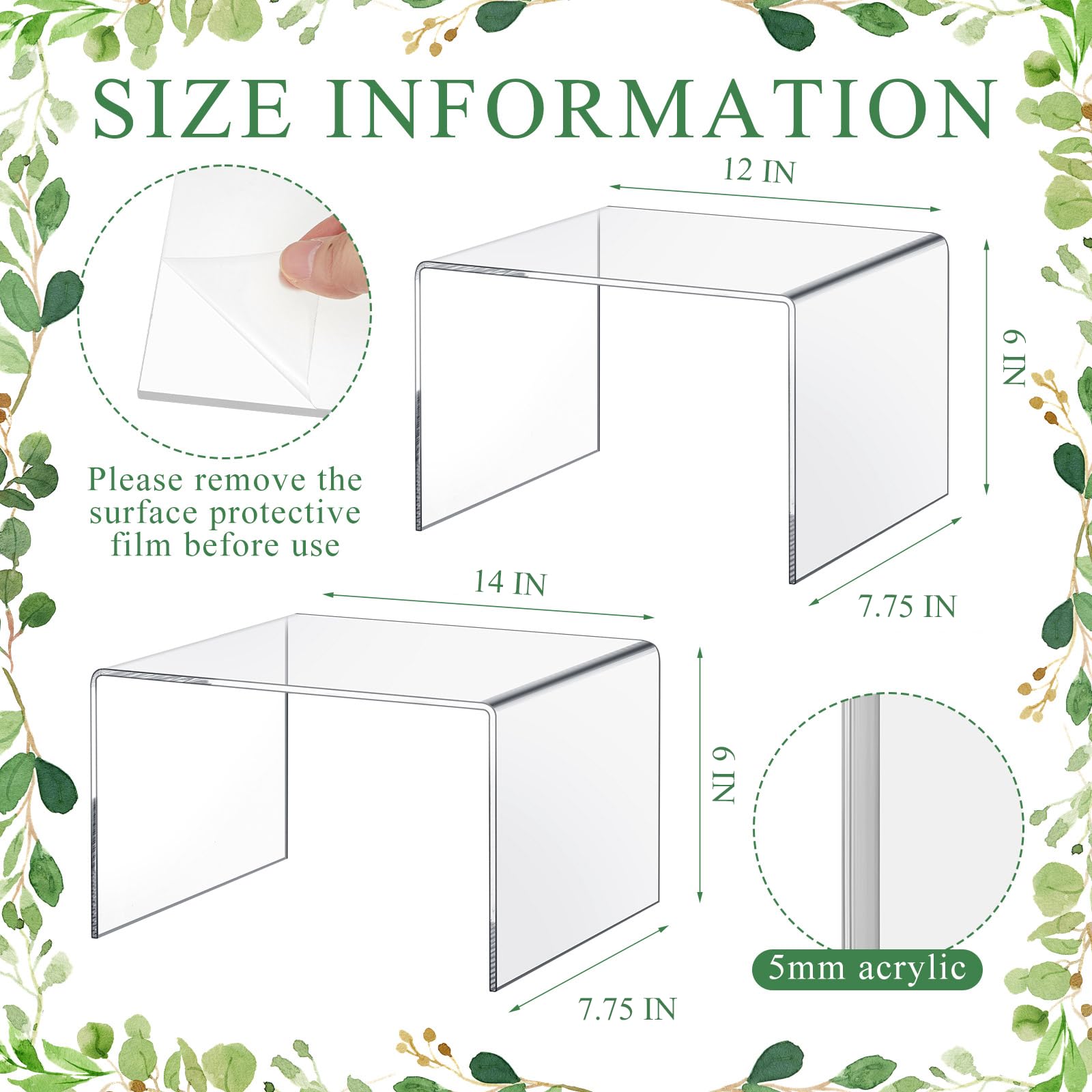 RattanView 2 Pcs 12 Inch, 14 Inch Large Acrylic Risers Display Stands 5 mm Thick Acrylic Shelf Riser Showcase for Collectibles J