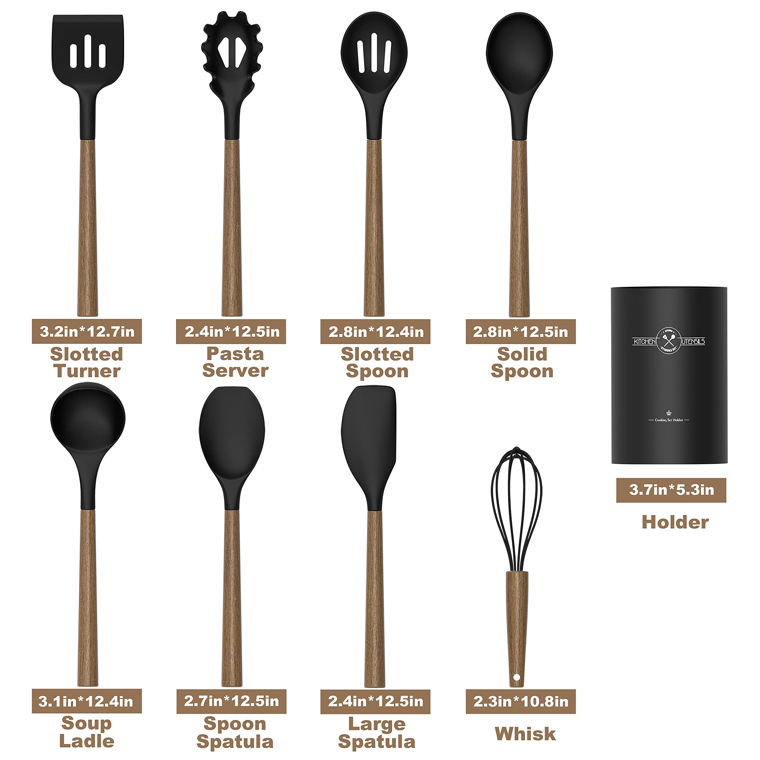 Silicone Kitchen Cooking Utensil Set, 9Pcs Kitchen Utensils Spatula Set With Wooden Handle For Nonstick Cookware, 446F Heat Resi