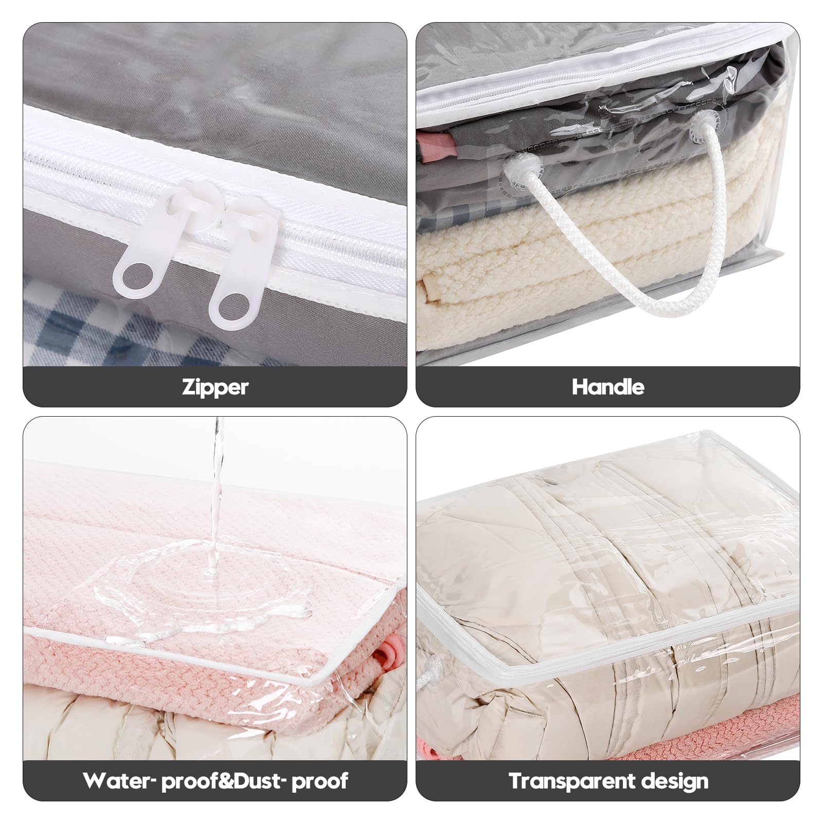 Remittur 10 PCS Clear Zippered Storage Bags with Handle,Sweater Storage with Zipper,Foldable Closet Organizer Bed Sheet Organize