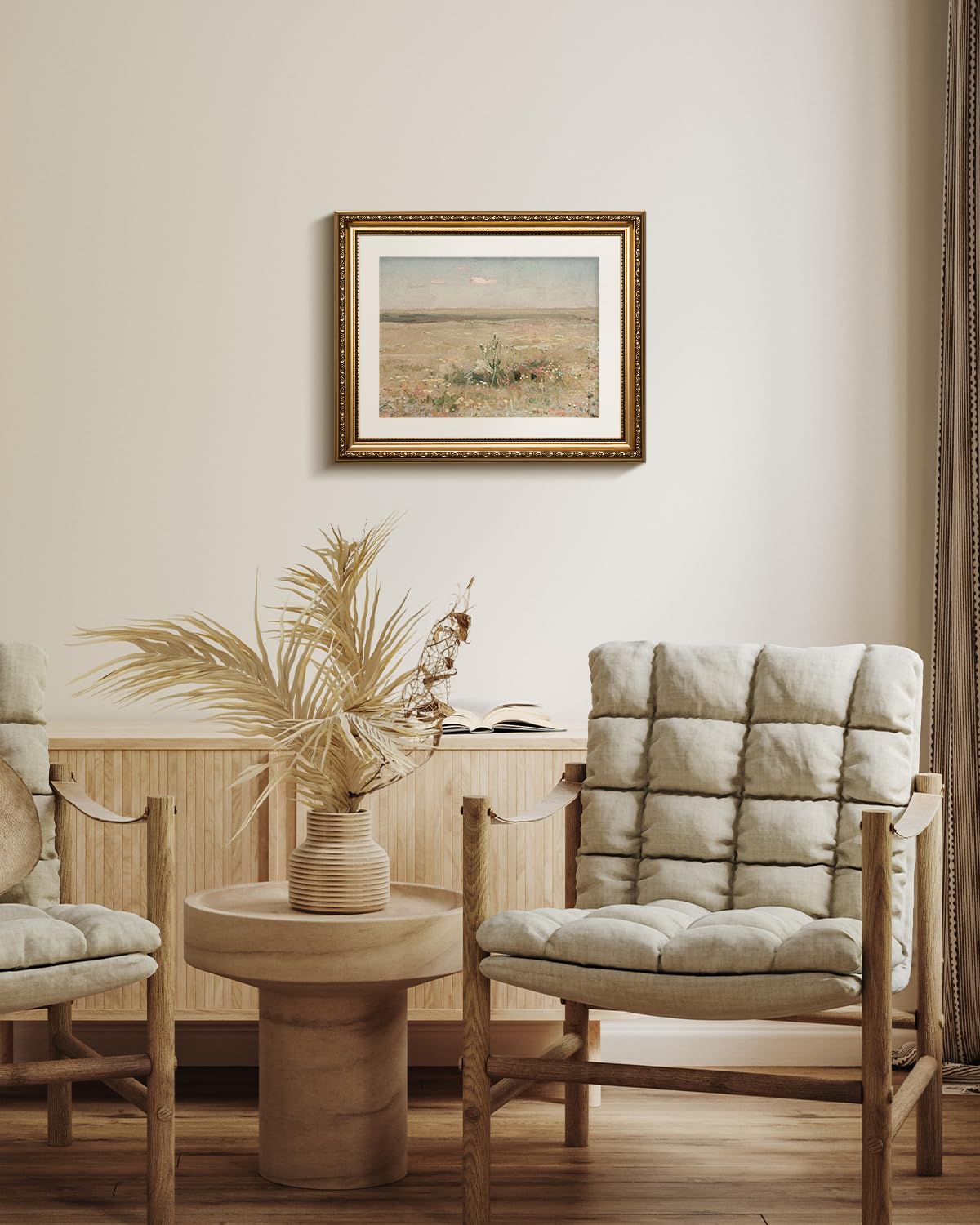 Viyyiea Gold Framed Wall Art Canvas Print Home Decor Vintage Meadow Landscape Oil Painting Wall Pictures Farmhouse Wall Decor Fl