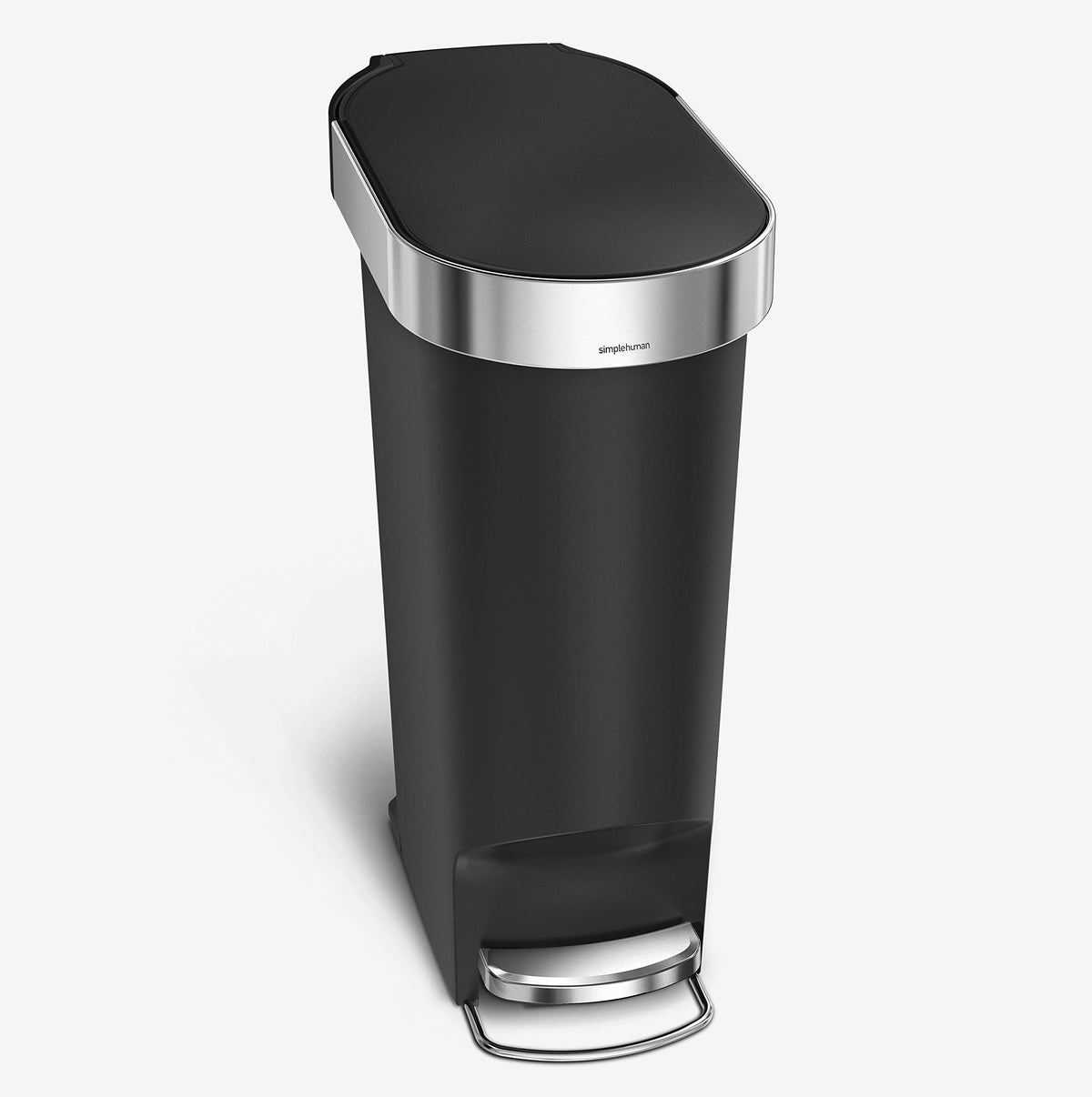 Simplehuman 40 Liter / 10.6 Gallon Slim Kitchen Step Trash Can With Liner Rim, Black Plastic