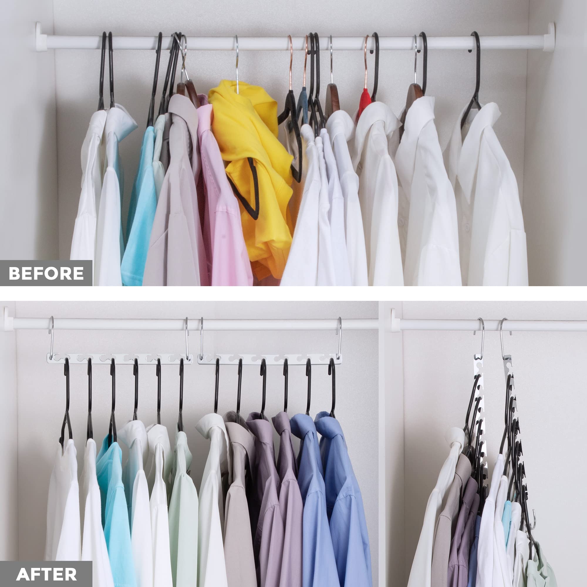 HOUSE DAY 10.5 Inch Closet Space Saving Wardrobe Clothing Magic Hangers Oragnizer Heavy Chrome Hangers  Updated Hook Design Pack of 8