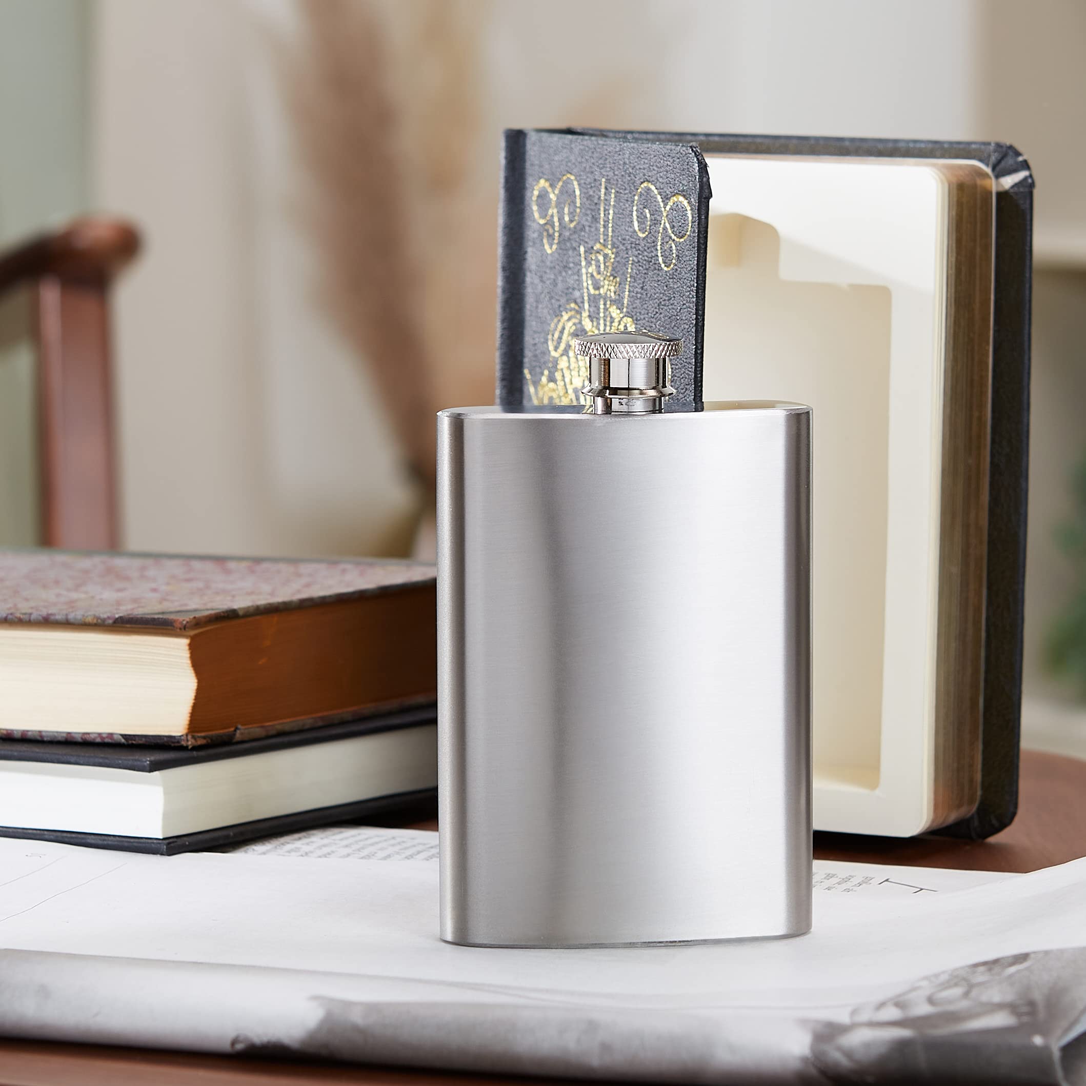 Suck UK Hidden Unique Gifts  Silver Good Book  4 oz Stainless Steel Flask  Hide Alcohol  Black
