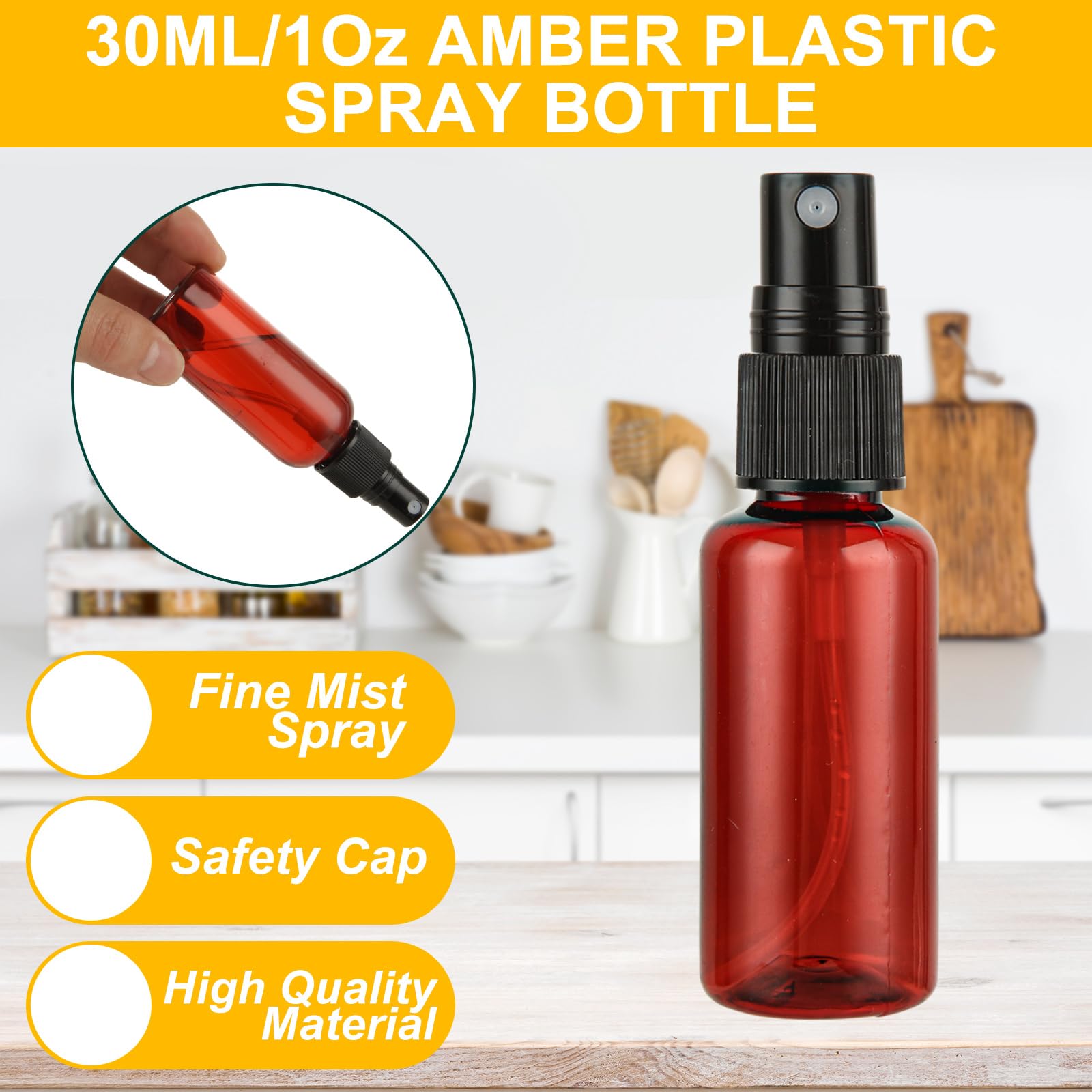Gbachoose 60 Pack Mini Amber Spray Bottle 1 Oz Small Amber Spray Bottle With Small Fine Mist Spray And Plastic Cap, Refillable F