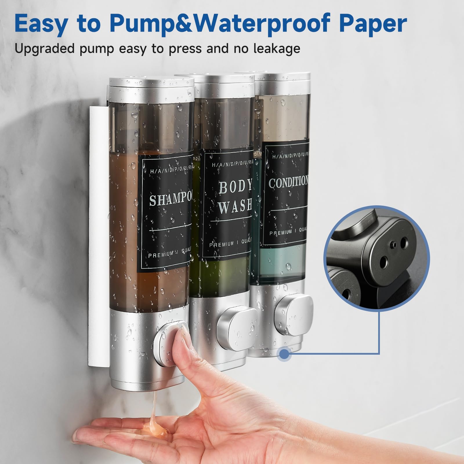 Shampoo And Conditioner Dispenser,Shower Dispenser 3 Chamber No Drill Wall-Mounted Shampoo Dispenser For Shower Wall Mounted Bod