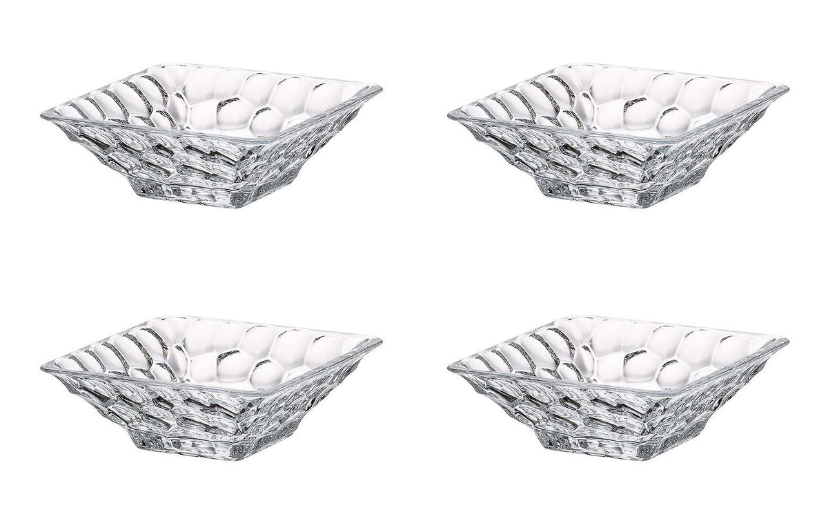 Barski Glass Small Bowl - Square - Pebbled Textured Exterior Design - 4.2'' - Set Of 4 - For Ice Cream - Nuts - Chocolate - Frui
