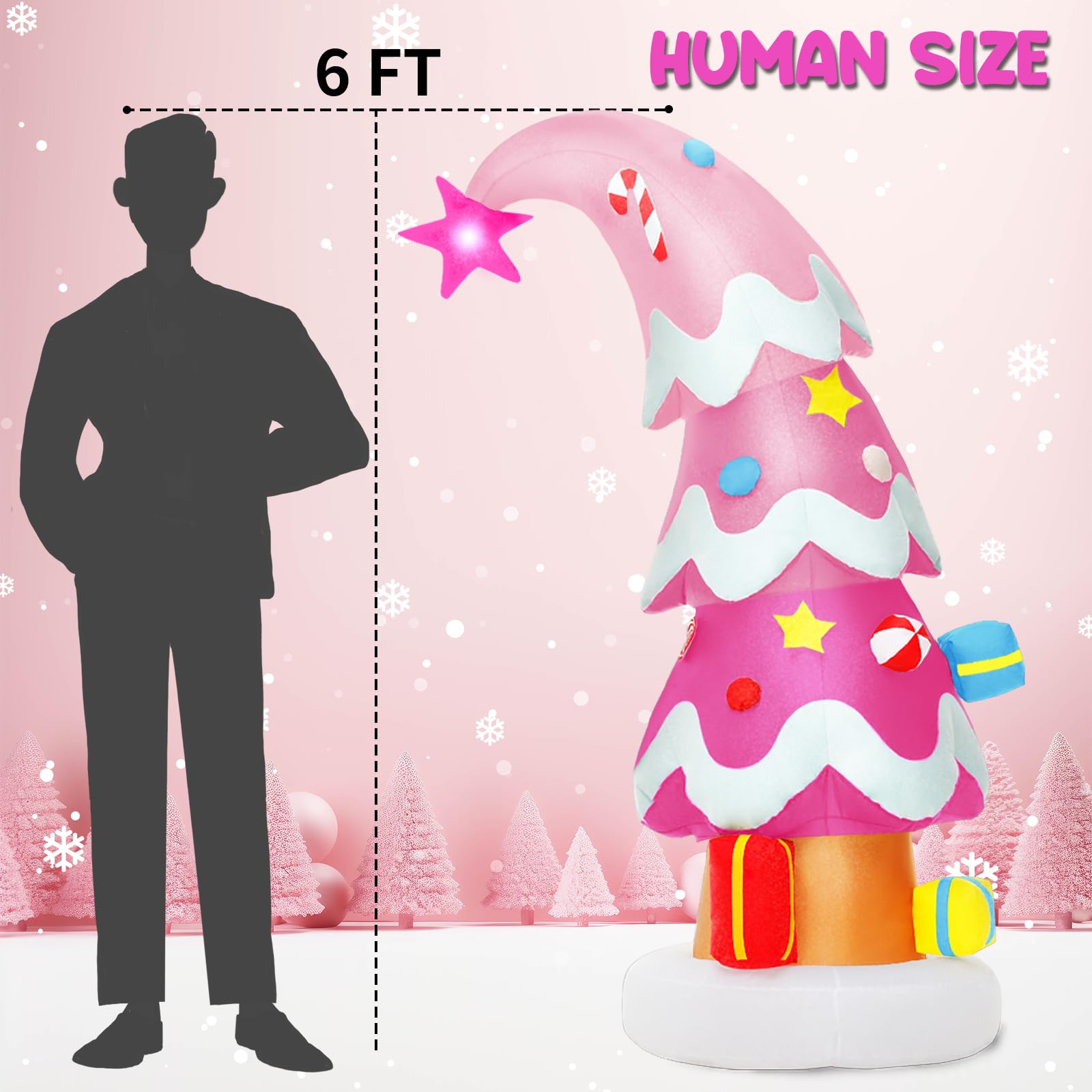 Lionoble 6 FT Christmas Outdoor Inflatable Decorations, Blow Up Pink Christmas Tree with LED Light for Xmas Holiday Party Garden