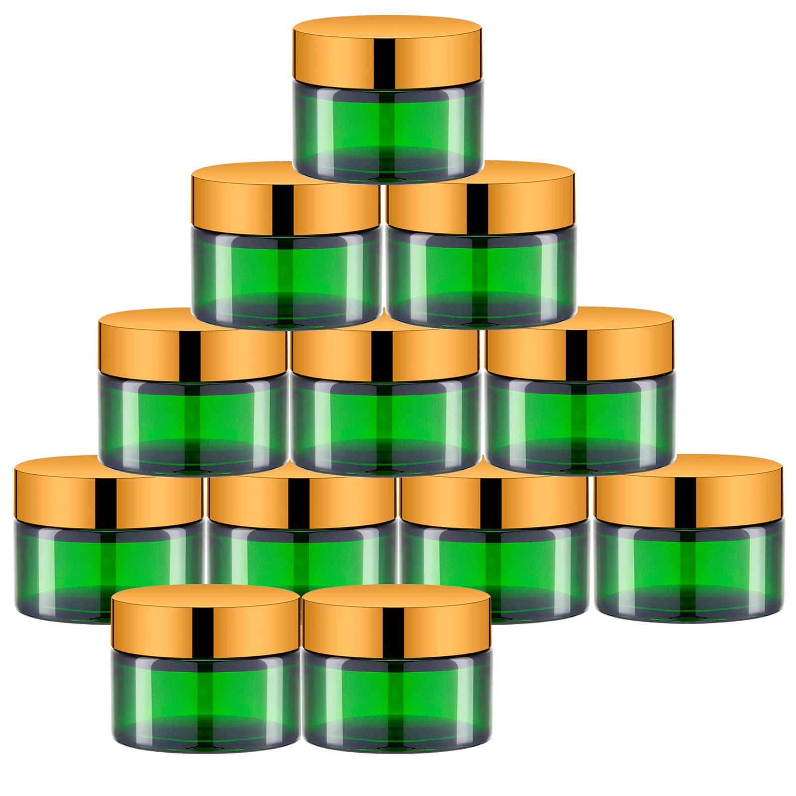 1 Oz Green Round Glass Jars With Gold Lid, Empty Glass Containers With Inner Liners, Refillable Cosmetic Vials For Cream, Lotion