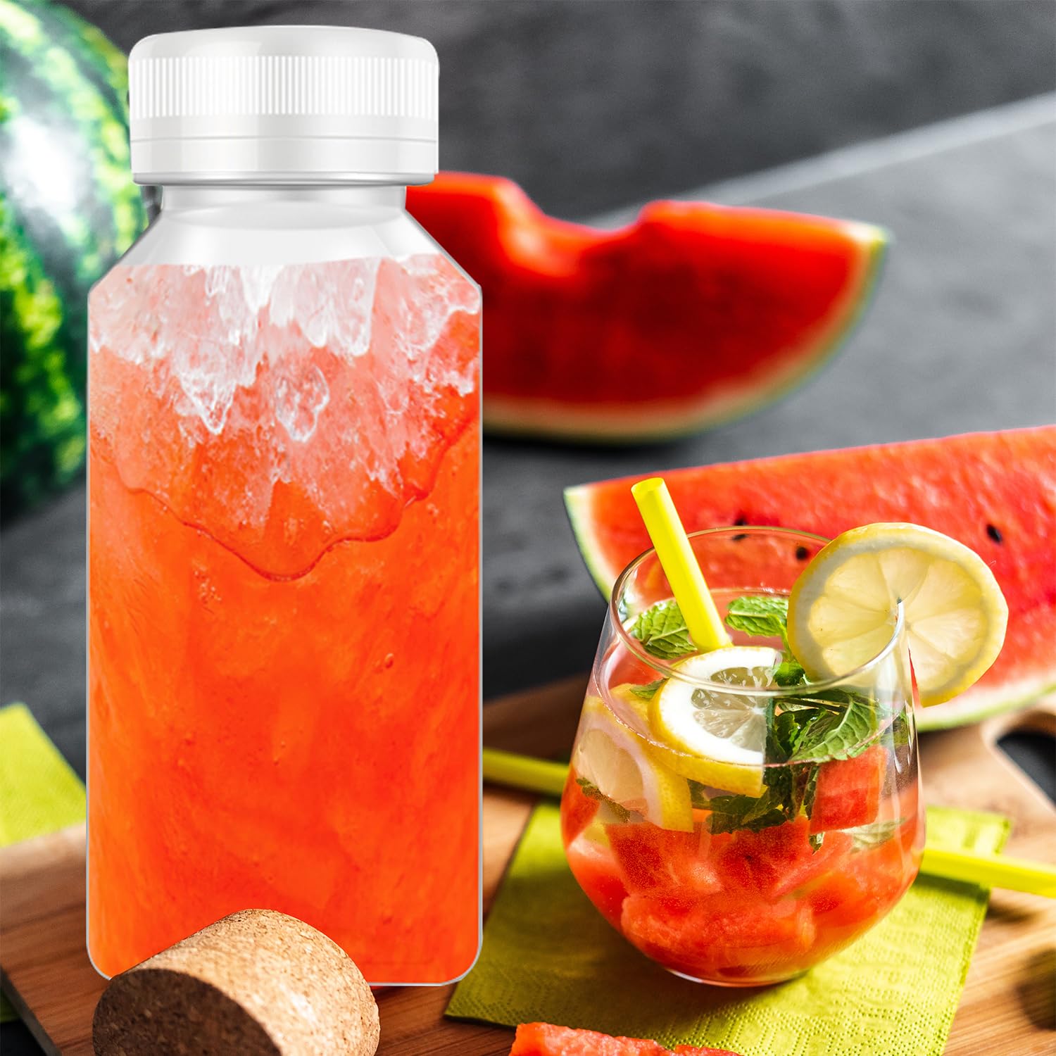 Xysmzm 8 Pcs 8 Oz Juice Bottles Plastic Mini Fridge Bottles, Leak Proof, Beverage Containers For Juice, Smoothie, Milk, White Li