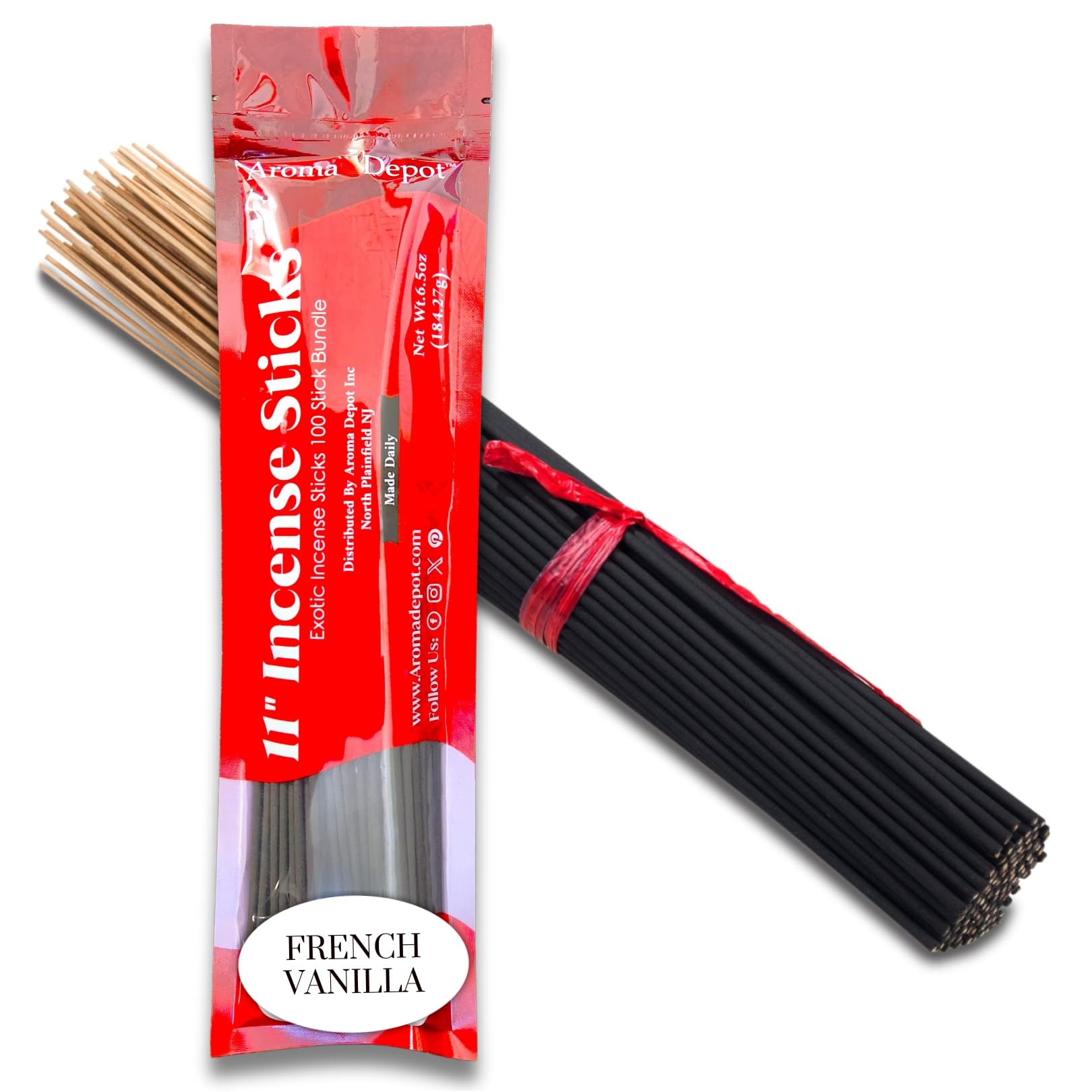 French Vanilla Most Exotic 11 Incense Sticks. Approx. 85 to 100 Sticks Per Bundle, Each Natural Stick Burns for 45 mins to 1 H