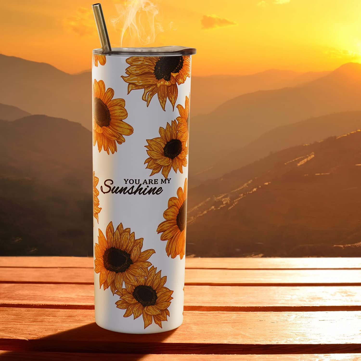 Sunflower Tumbler,Tumbler With Lid And Straw-You Are My Sunshine-Birthday Gifts For Women Mom Daughter Girlfriend Teenage Girls