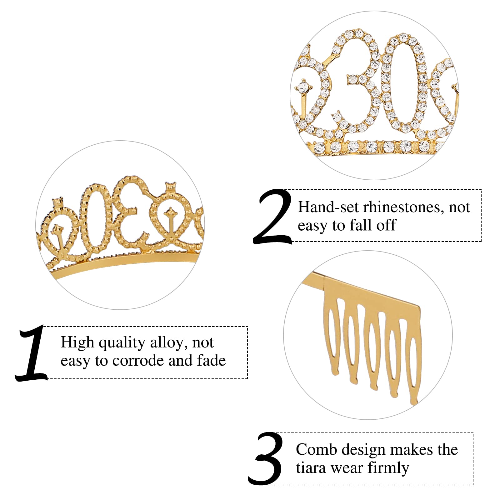 30Th Birthday Sash & Rhinestone Tiara Kit- Happy 30Th Birthday Gifts For Women 30Th Birthday Party Decorations (Gold)