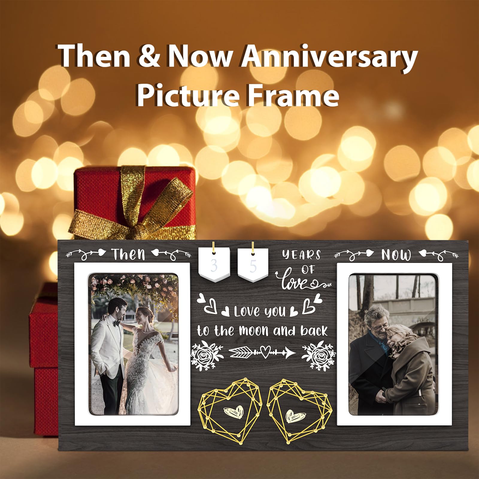 ZCPTZ Then & Now Anniversary Picture Frame - 1-99 Years Anniversary Wedding Gift for Couple, Engagement Bridal Shower Gifts for