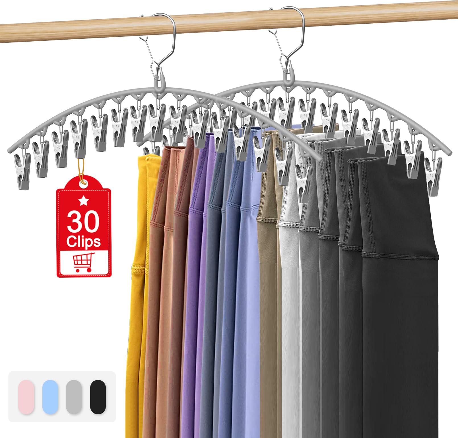 Upgrade Skirt Pants Hangers With Clips, Metal Pants Legging Organizer For Closet Holds 30 Leggings/Shorts/Jeans/Skirts Pants Han