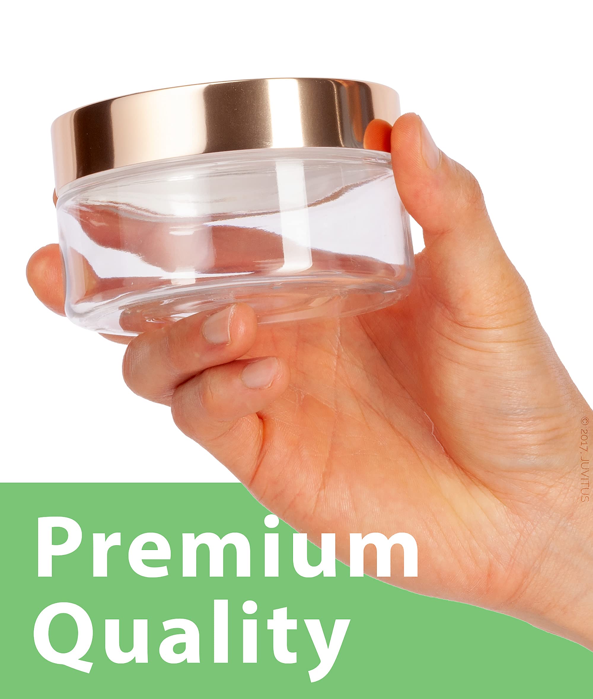 12 Oz Clear Pet Plastic Refillable Low Profile Jar With Gold Metal Overshell Lid (12 Pack)
