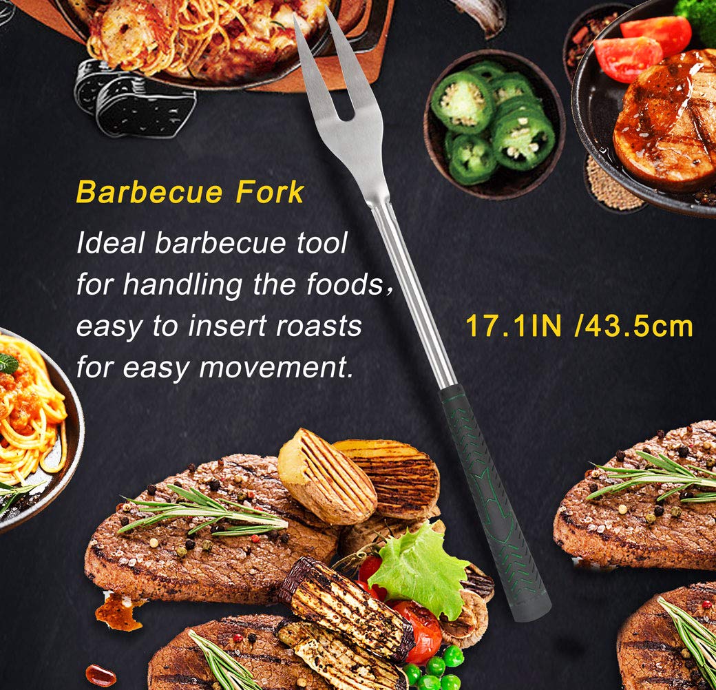 POLIGO 7Pcs Golf-Club Style BBQ Grill Accessories Kit with Rubber Handle - Stainless Steel BBQ Tools Set in Bag for Camping - Premium Grilling Utensils Set Ideal Christmas Birthday Gifts for Men Women