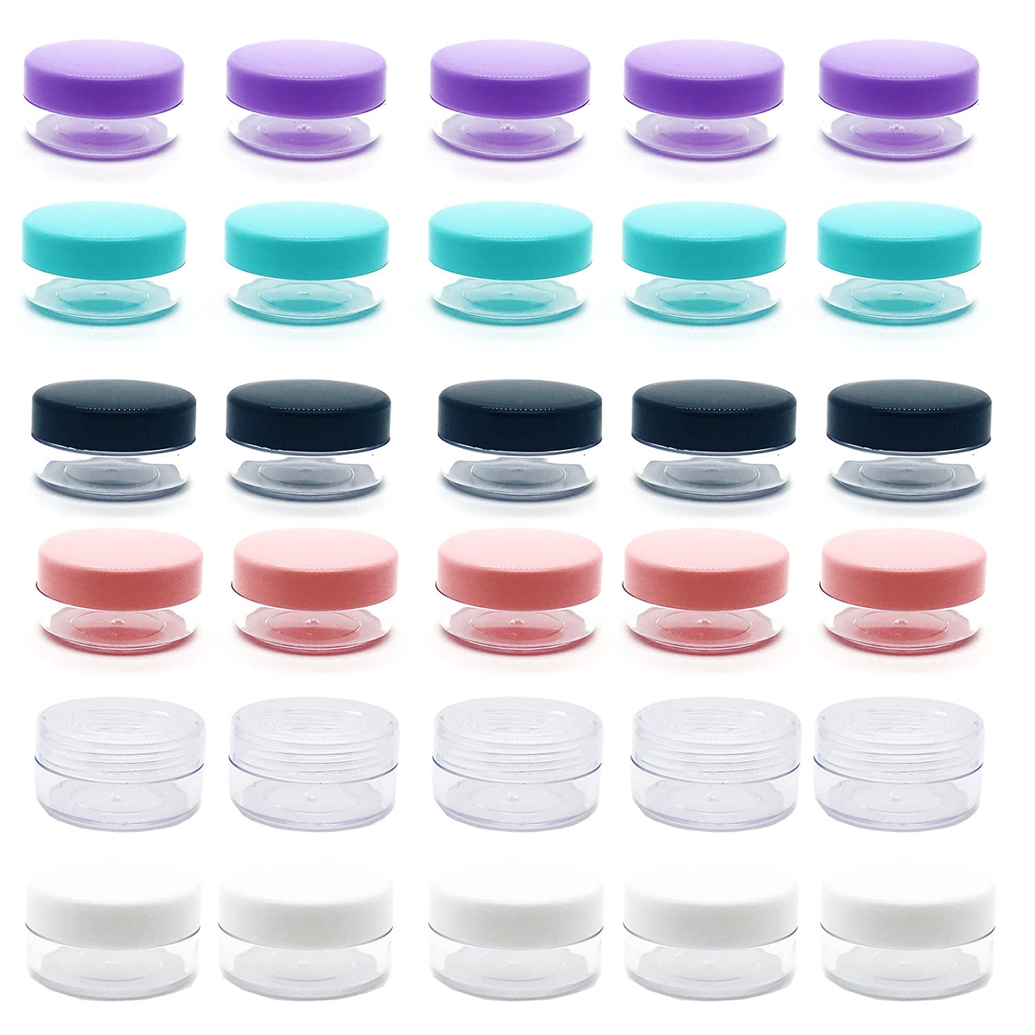 30 Pcs Sample Containers, 10 Gram Mini Sample Jars For Cosmetic, Eye Shadow, Multi Color Lid