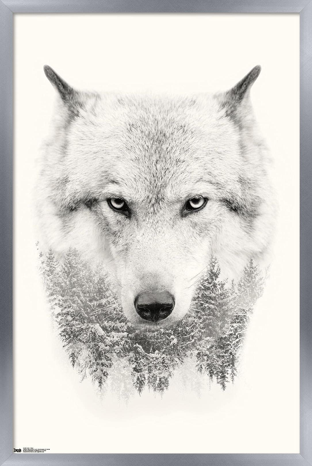 Trends International Wolf - Trees Wall Poster, 14.725'' X 22.375'', Silver Framed Version