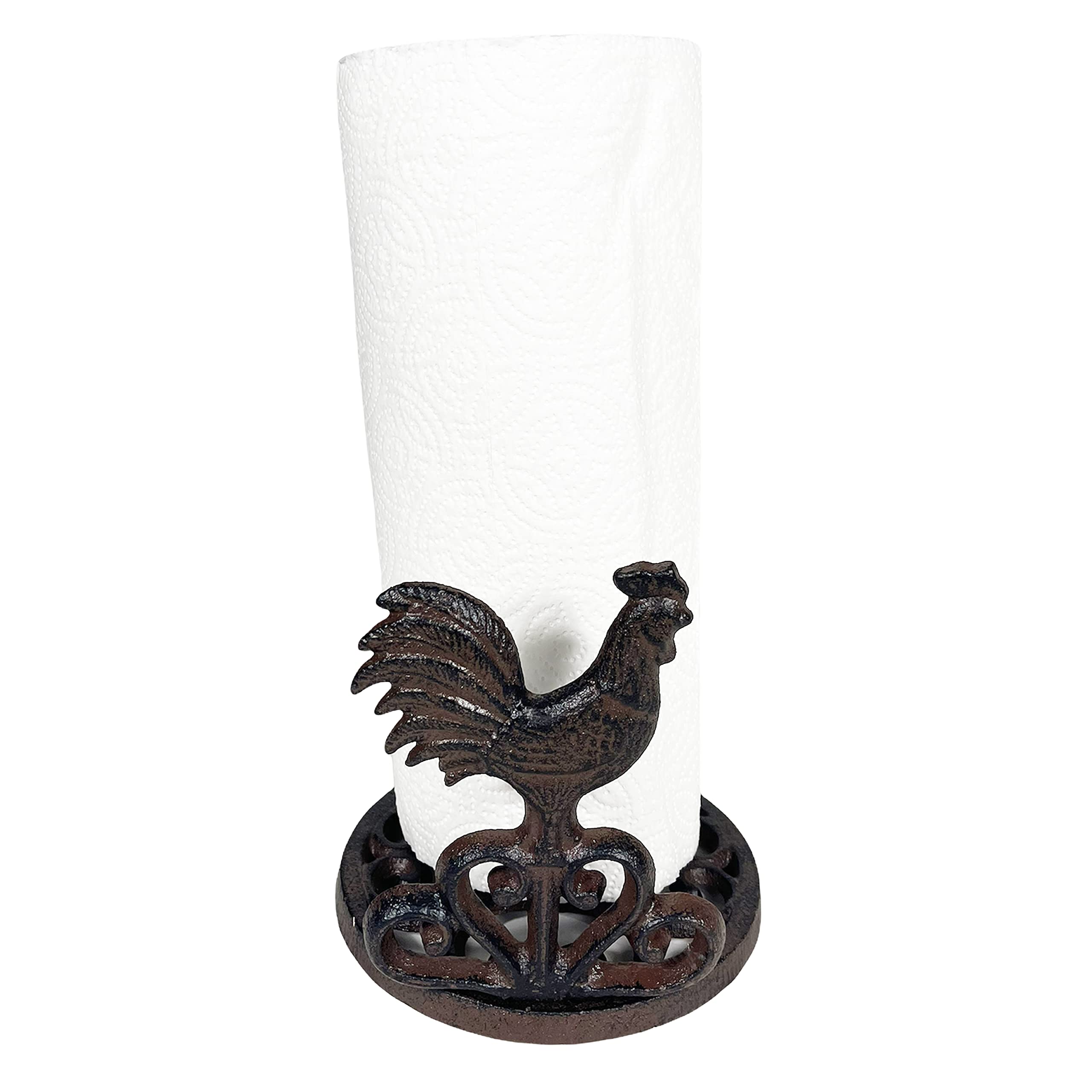 Urbalabs Cast Iron Farmhouse Paper Towel Holder Rooster Metal Paper Towel Holder Roll Paper Towel Stand For Farmhouse Kitchen De