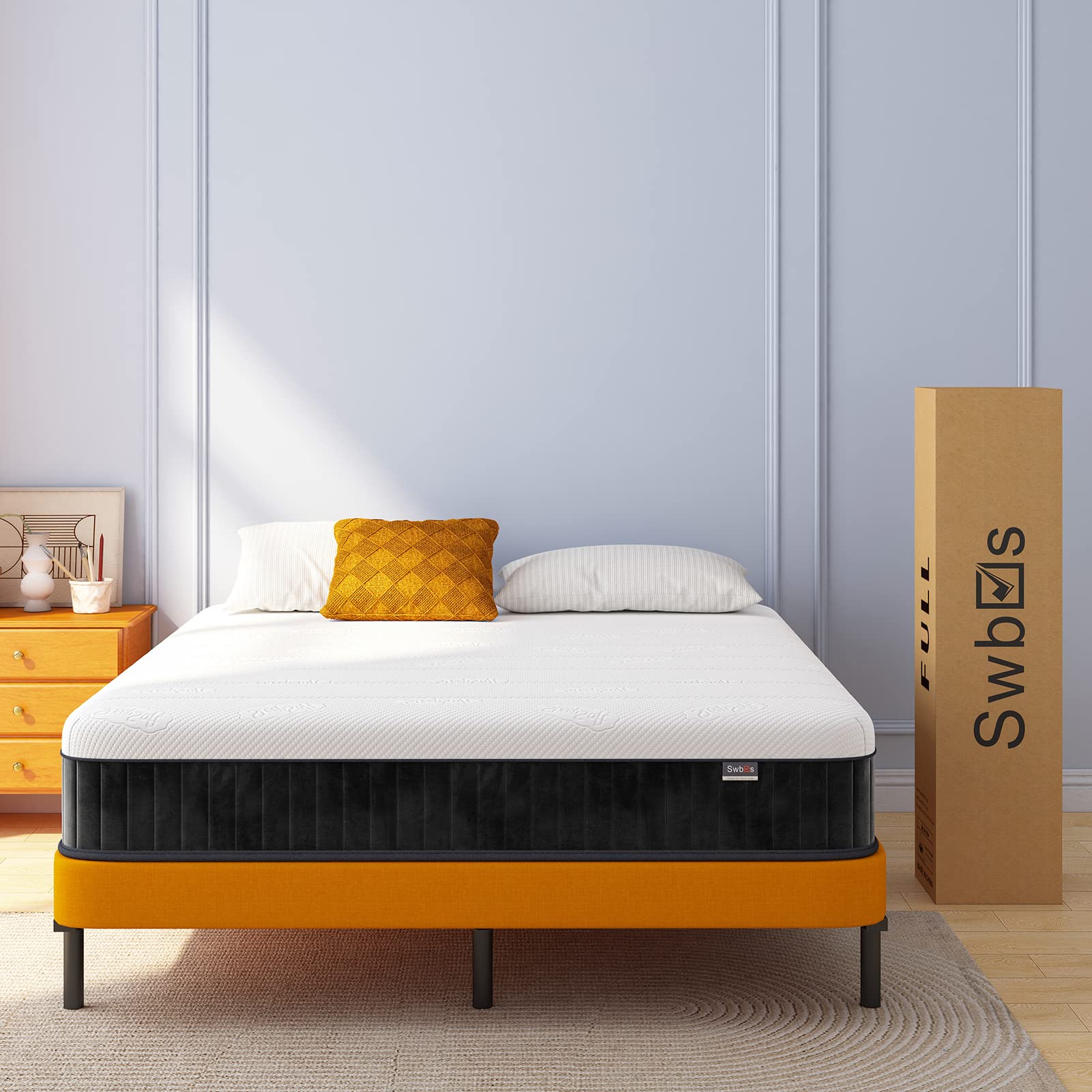 Swbvs Twin XL Mattress 12 Inch Hybrid - Memory Foam & Pocket Springs Bed in a Box, Medium Firm, Cooling Comfort & Pressure Relie
