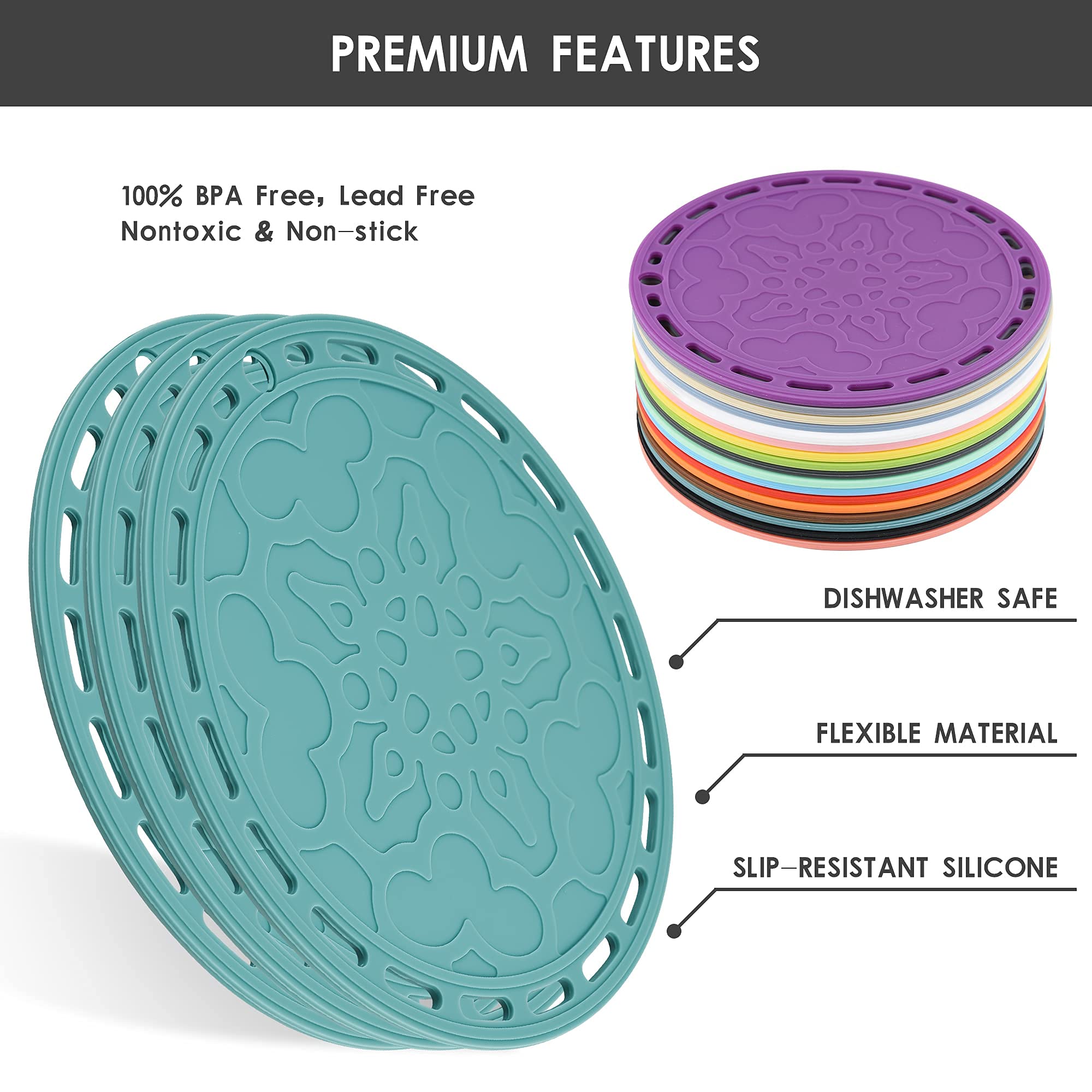 Smithcraft Silicone Trivets Mats Big Round Silicone Pot Holder Hot Pads and Trivets for Hot Dishes and Hot Pots  Hot Mats for Countertops  Tables  Spoon Rest Small Place Mats Set of 3 (Beige)