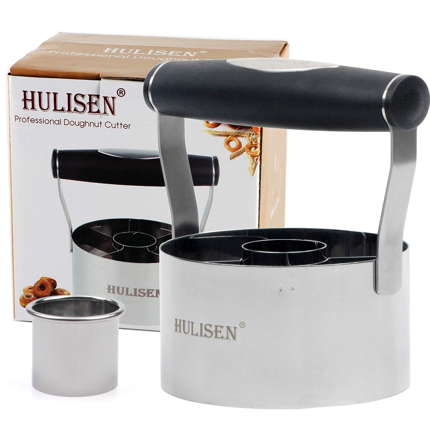 HULISEN Donut Cutter  3.5 inch Stainless Steel Doughnut Cutter with Soft Grip Handle  and Small Biscuit Cutter  Professional Baking Dough Tools  Gift Package