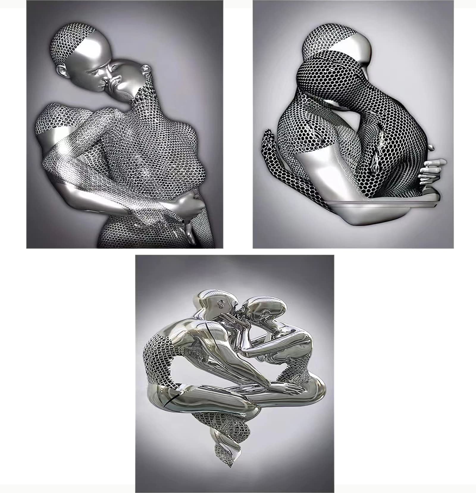 ZMURED 3D Wall Art Decor Artwork Figure Statue Modern Art Canvas Painting,Large Wall Art for Bathroom Bedroom Decoration (3PC Hu