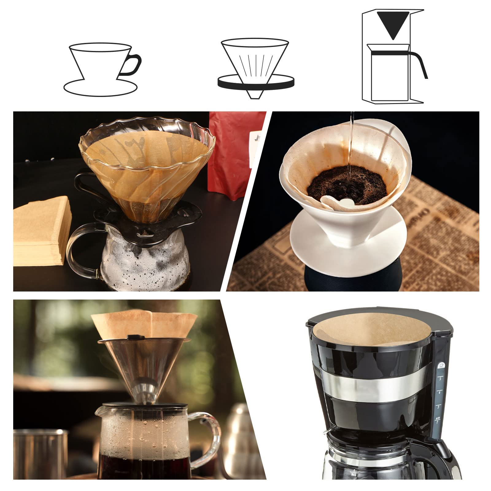 Coffee Filters 2, Cone Coffee Filters, Disposable Natural Paper Filters 1-4 Cup, Pour Over Coffee Filter Compatible With V60 And