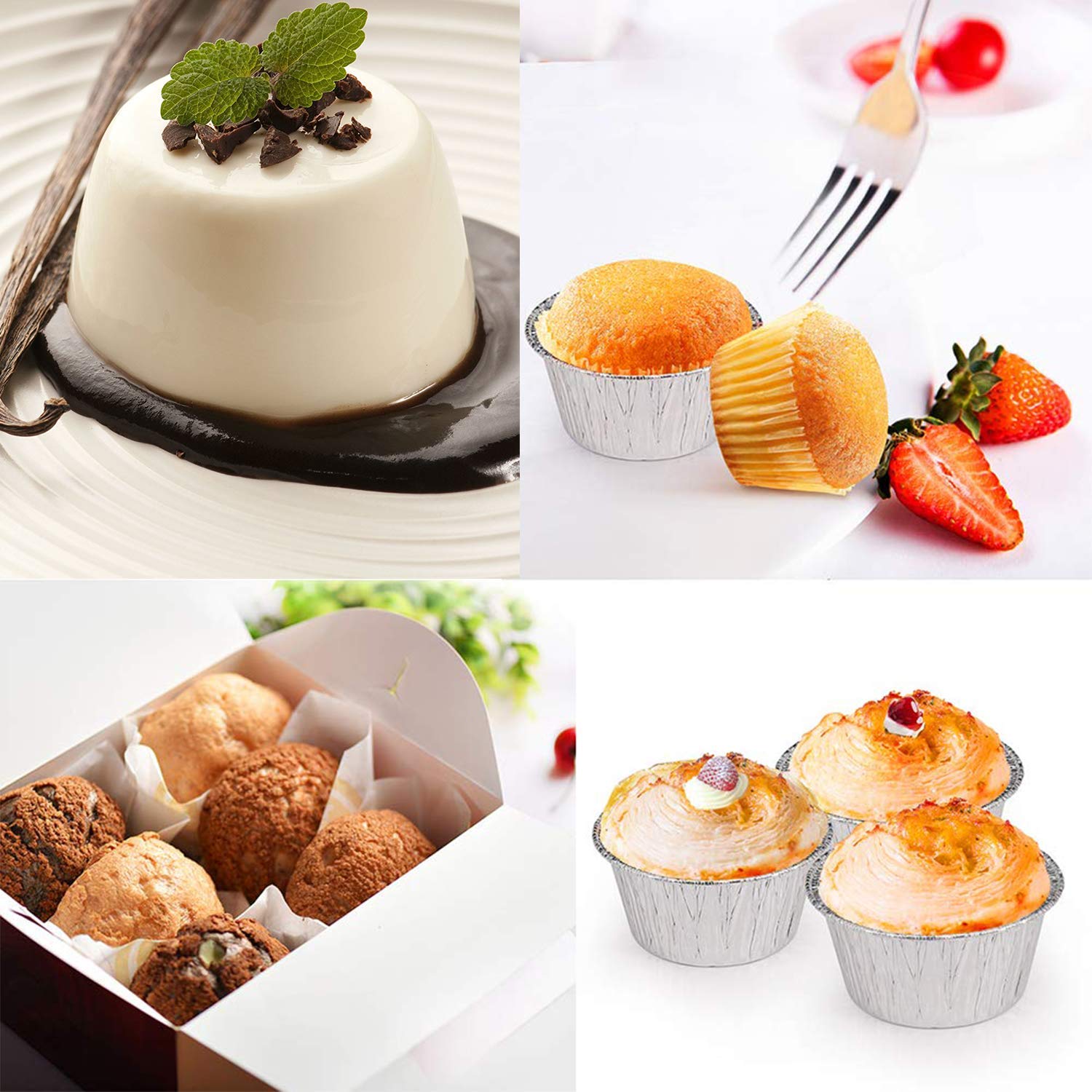 2 Oz Disposable Baking Cups Tins Foil Pans Cups 70 Ml Aluminum Foil Cupcake Bowl Pans For Baking, Roasting, 100Pcs.