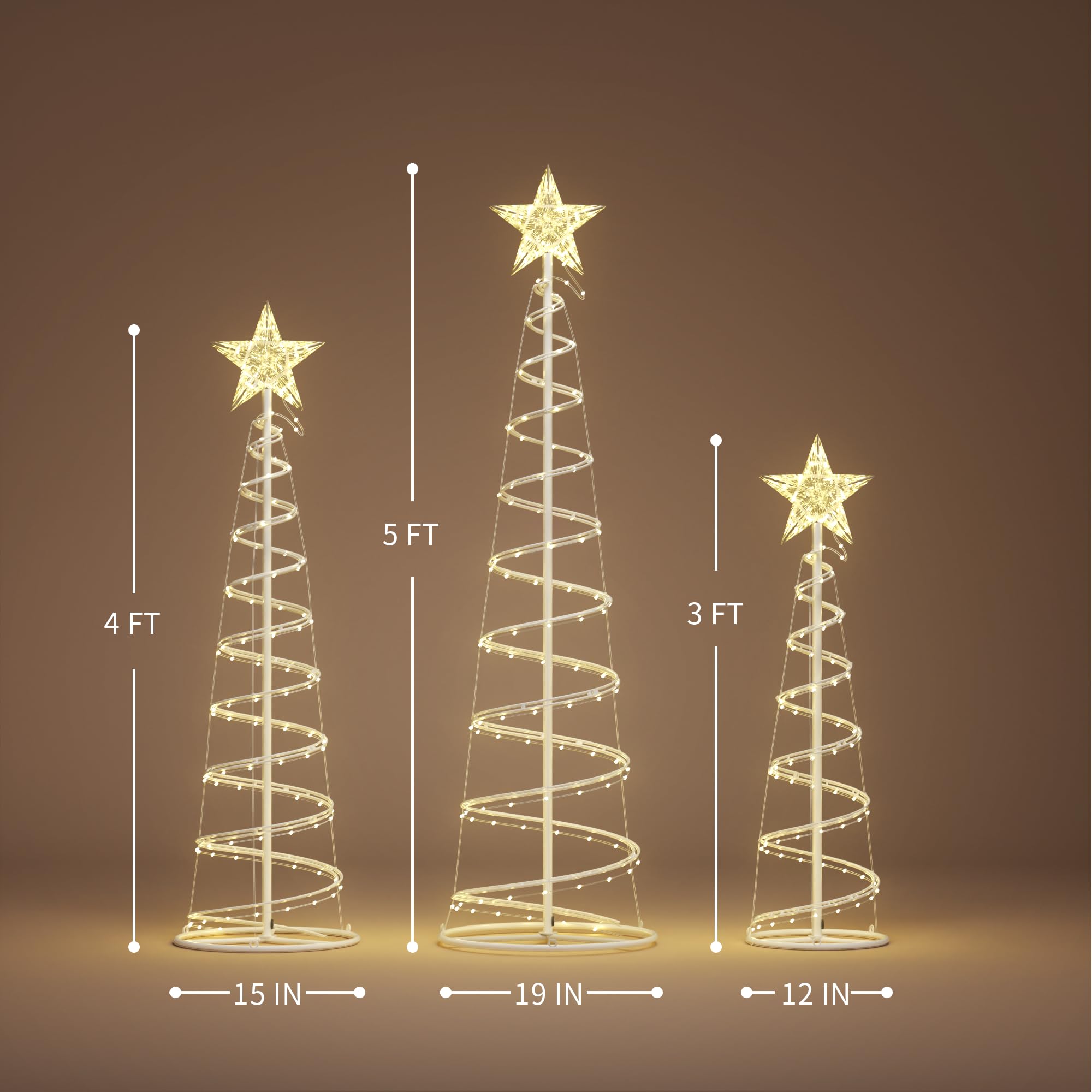 Led Outdoor Yard Christmas Decorations Spiral Trees, 3 Packs 3/4/5 FT Lighted Trees for Outside Decor, 220 LED Spiral Christmas