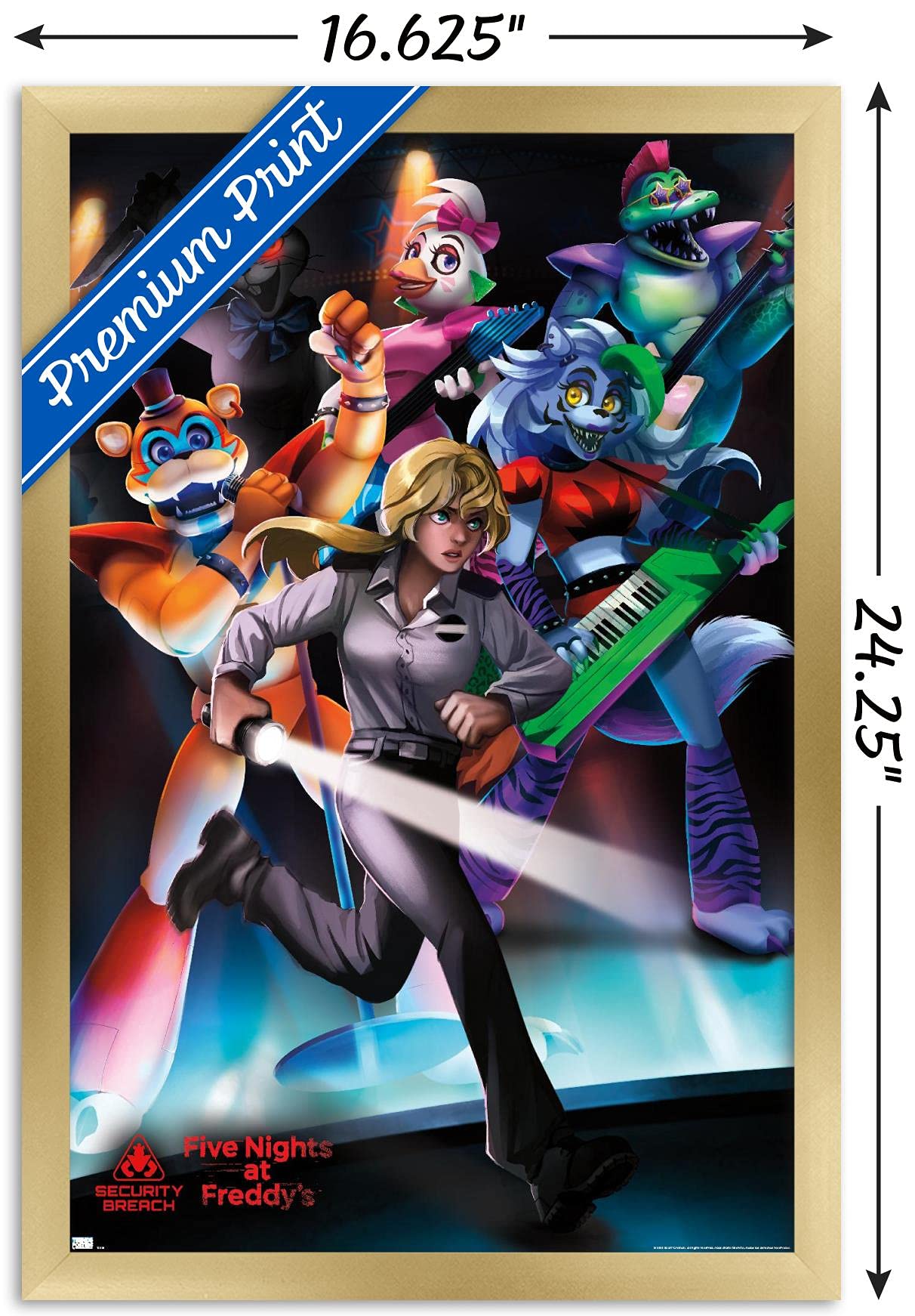 Trends International Five Nights At Freddy'S: Security Breach - Group Wall Poster, 14.725'' X 22.375'', Gold Framed Version