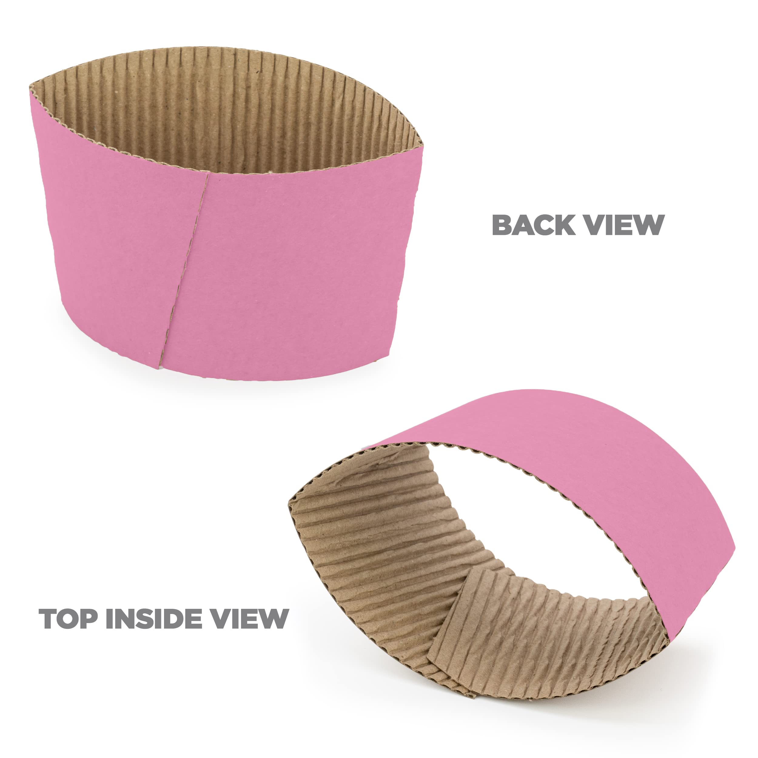 [500 Pack] Pink Coffee Cup Sleeves - Pink Disposable Corrugated Cardboard Paper Jacket  Holds Hot and Cold Drinks  Espresso Coffee Milk Tea Beverage Insulator and Hand Protection