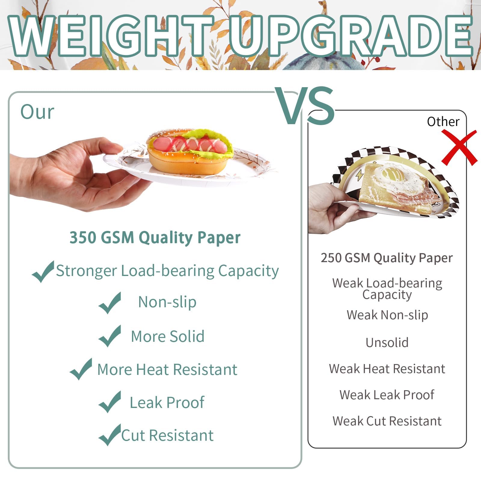 Grencian 200pcs Fall Paper Plates and Napkins Party Supplies Autumn Pumpkin Party Tableware Set Disposable Plates 350GSM Thanksg