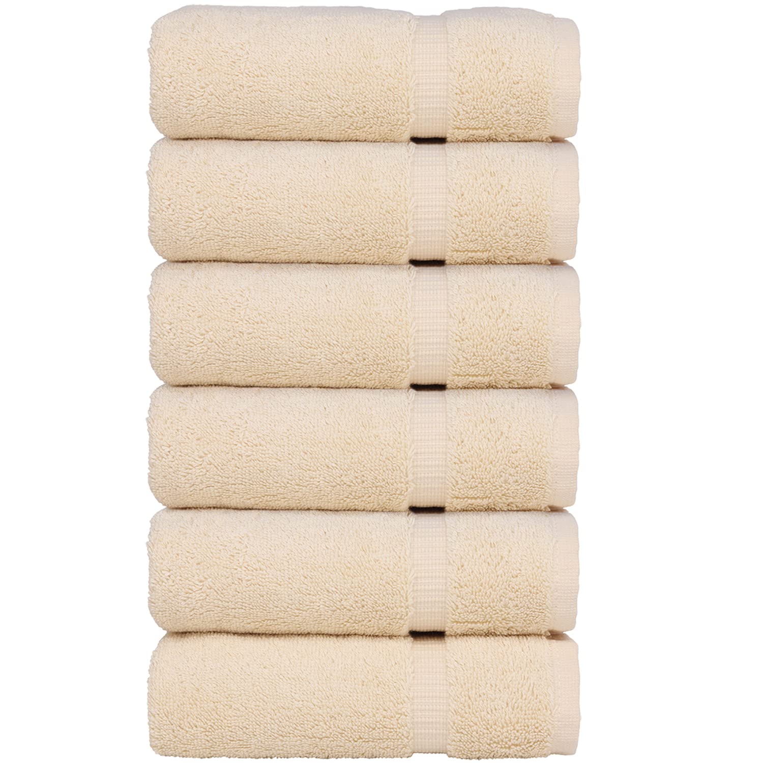 Luxury Hotel & Spa Towel 100% Genuine Turkish Cotton Hand Towels - Beige - Dobby Border - Set Of 6